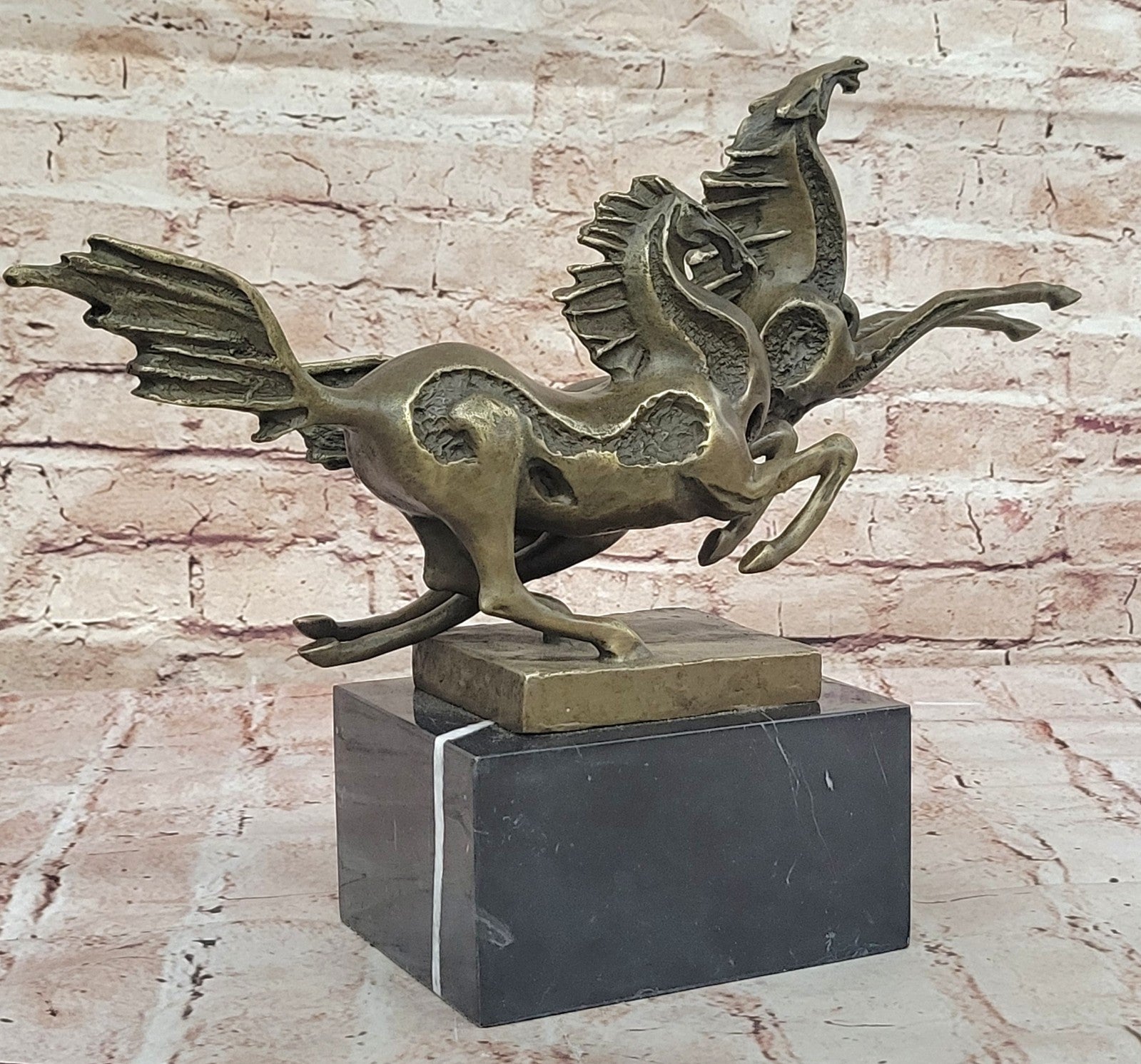 Elegant Equestrian Art Two Horses Running Playing Bronze Marble Statue Sculpture