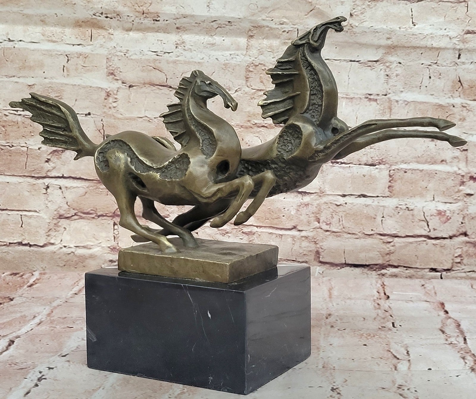 Elegant Equestrian Art Two Horses Running Playing Bronze Marble Statue Sculpture