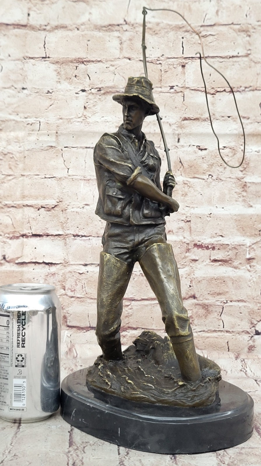 Collectible Handcrafted Fisherman Sportsman Trophy Bronze Sculpture Statue Figur