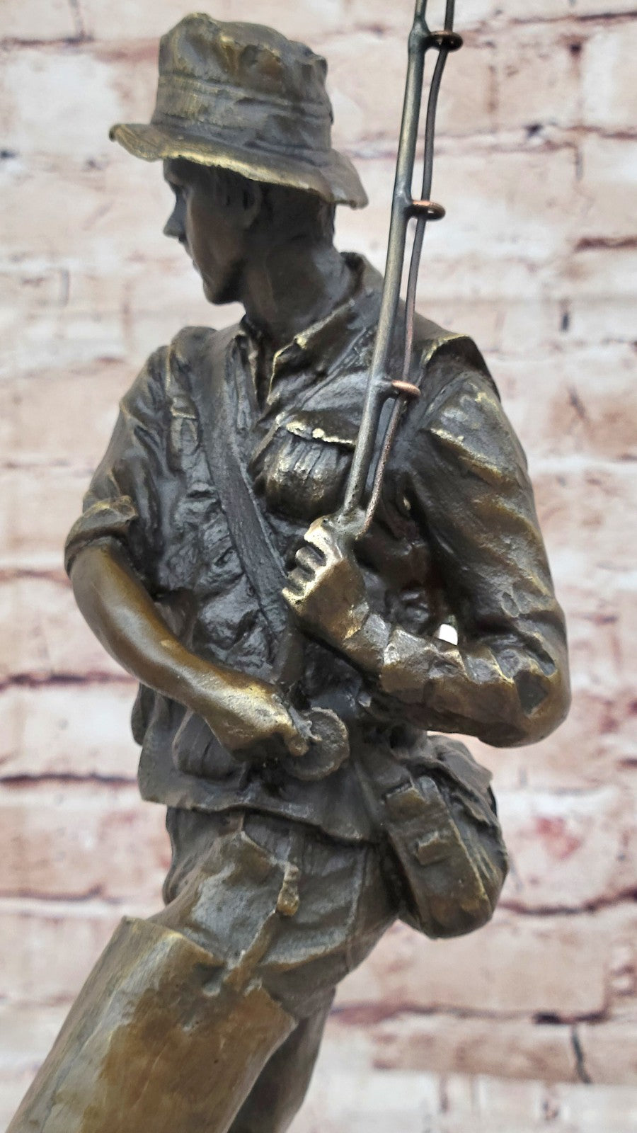Collectible Handcrafted Fisherman Sportsman Trophy Bronze Sculpture Statue Figur