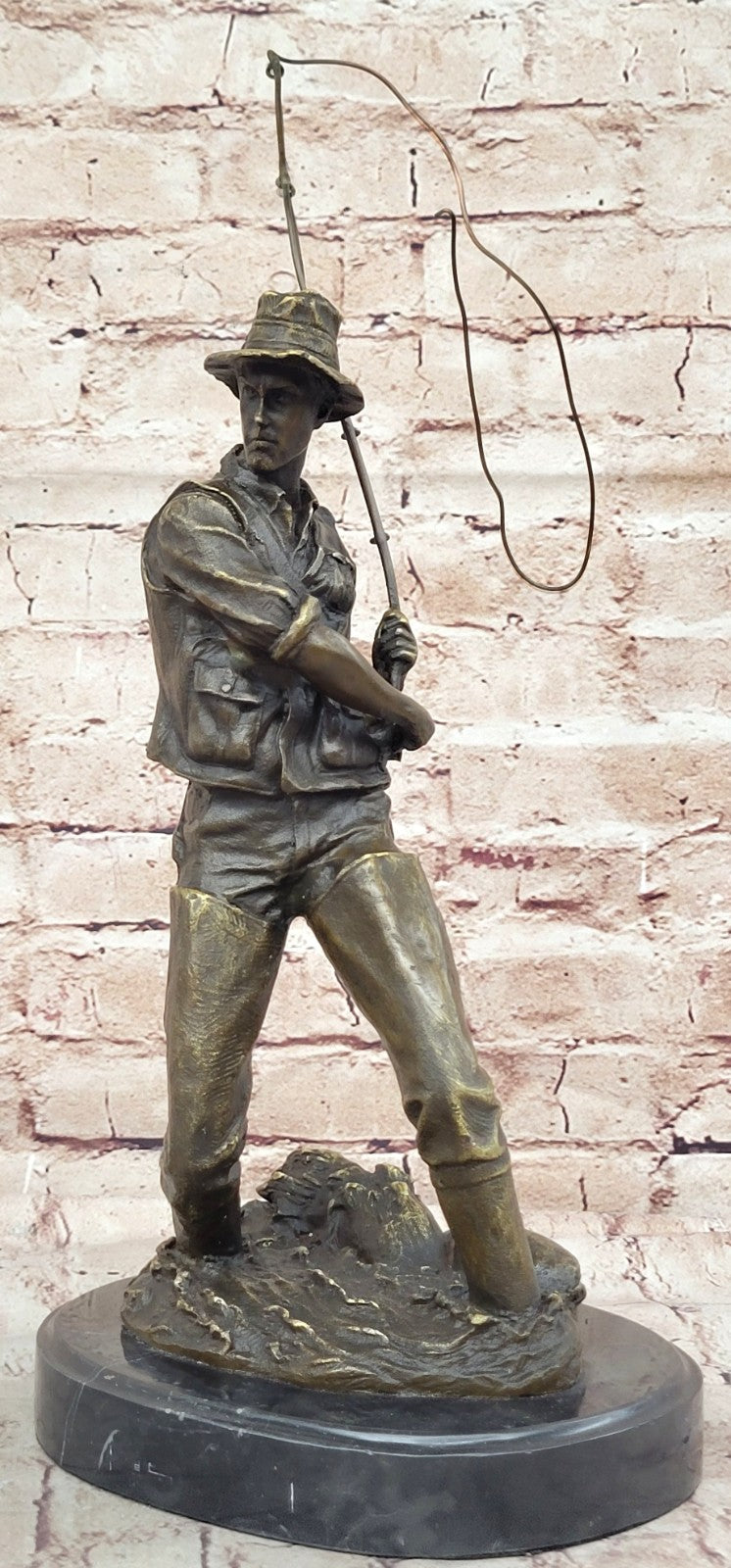 Collectible Handcrafted Fisherman Sportsman Trophy Bronze Sculpture Statue Figur