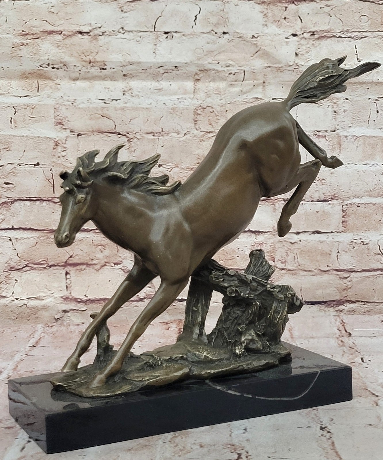 Signed Original Milo American Artist Rearing Wild Stallion Horse Bronze Statue