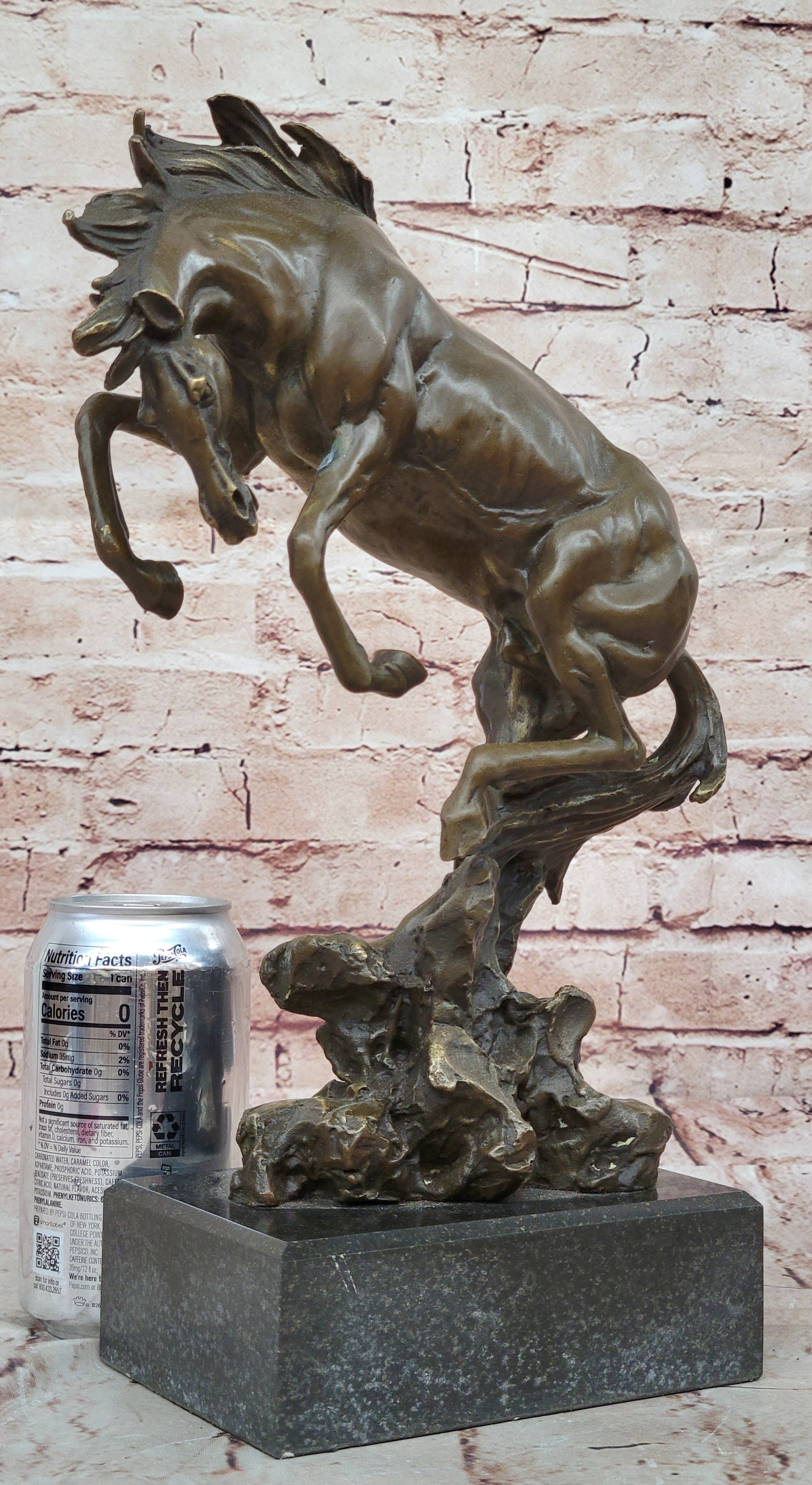 Signed Original Art Deco Rearing Horse Bronze Sculpture Marble Base Statue Decor