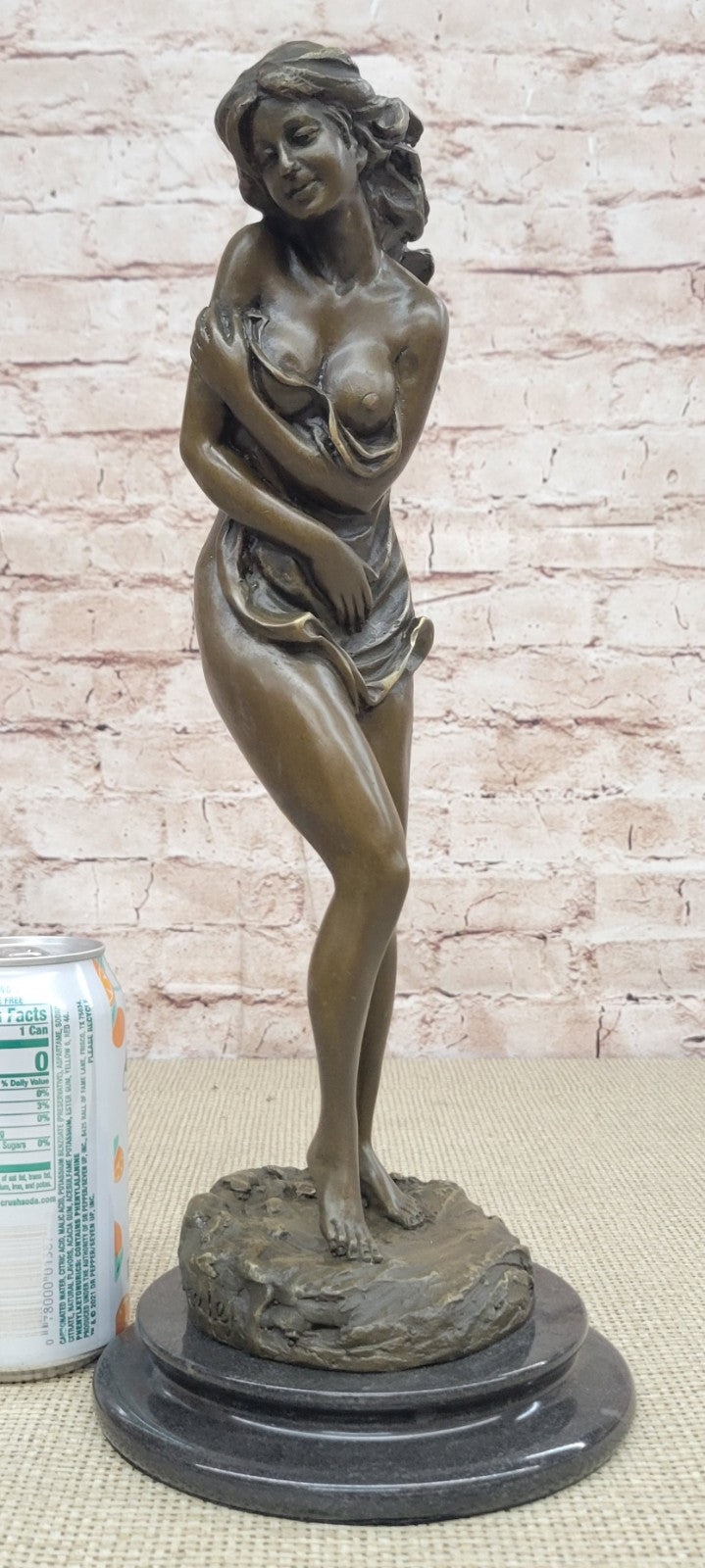 Original Aldo Vitaleh Tall Nude Sexy Woman Bronze Sculpture Marble Base Statue