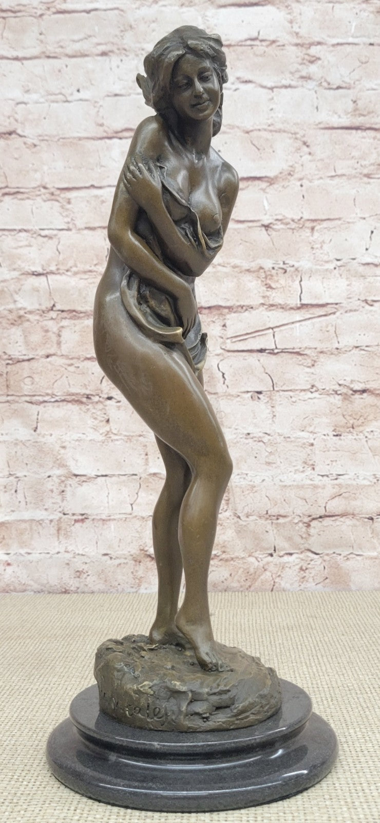 Original Aldo Vitaleh Tall Nude Sexy Woman Bronze Sculpture Marble Base Statue