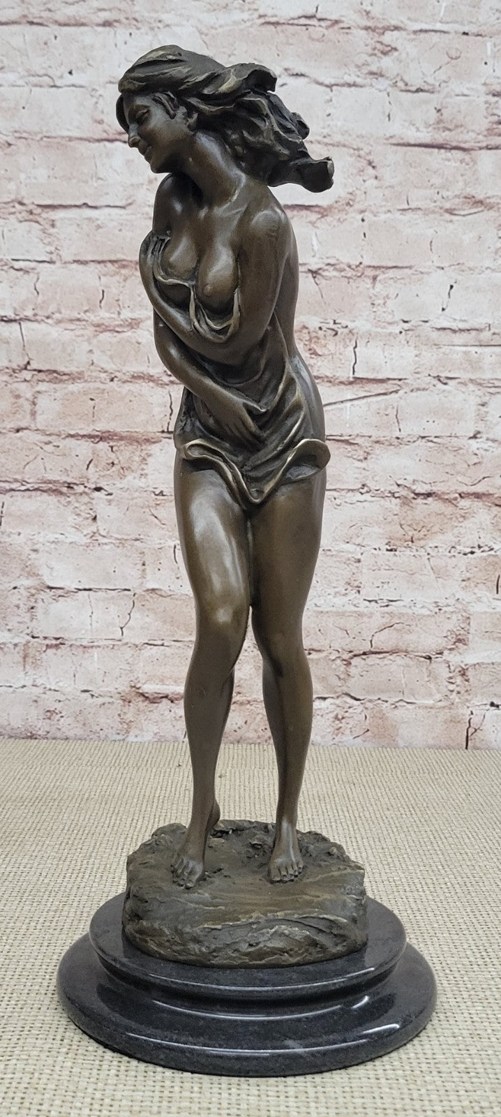 Original Aldo Vitaleh Tall Nude Sexy Woman Bronze Sculpture Marble Base Statue
