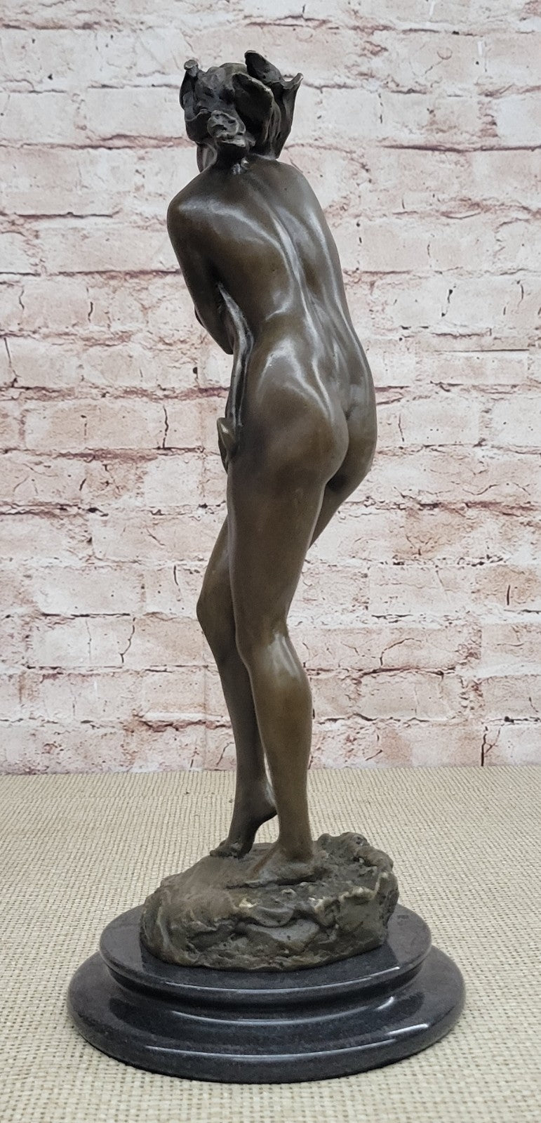 Original Aldo Vitaleh Tall Nude Sexy Woman Bronze Sculpture Marble Base Statue