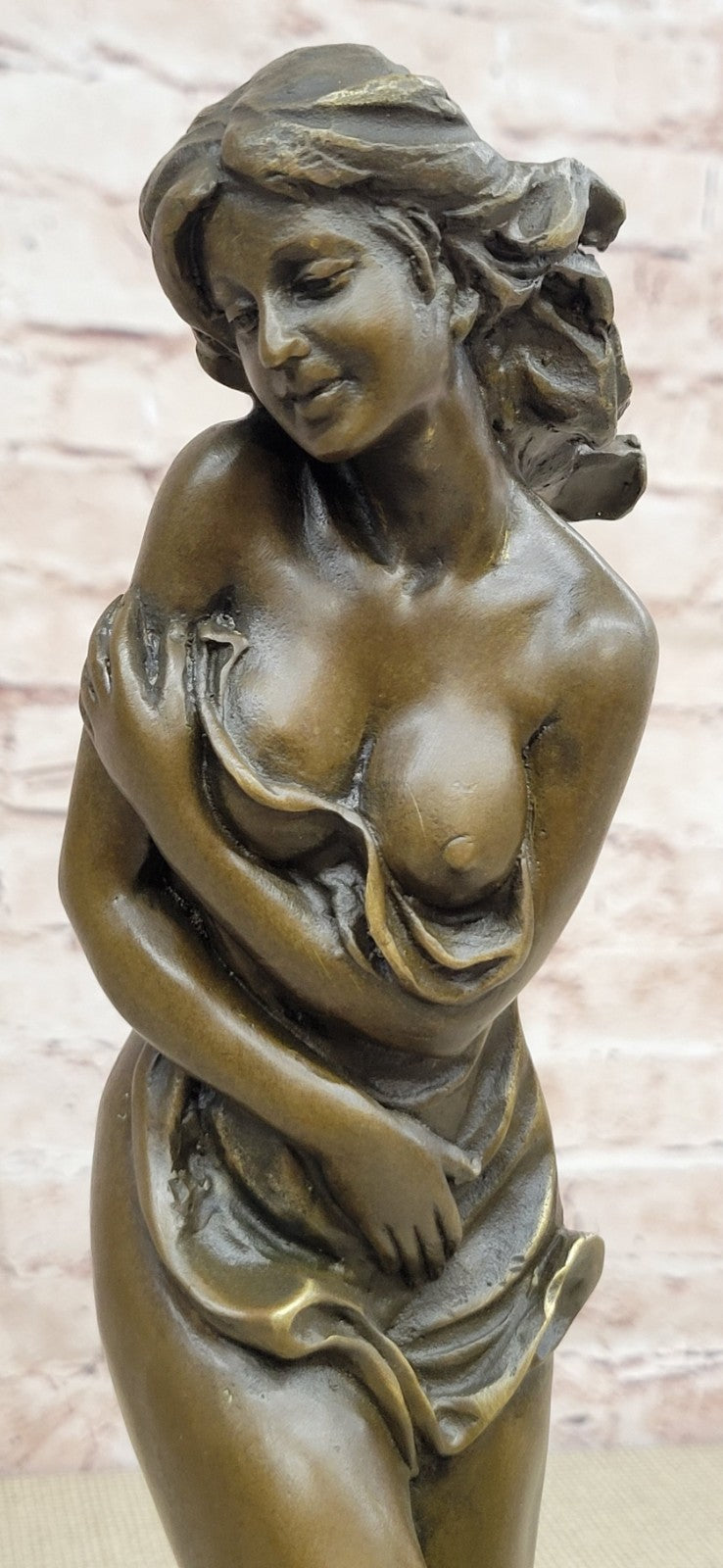 Original Aldo Vitaleh Tall Nude Sexy Woman Bronze Sculpture Marble Base Statue