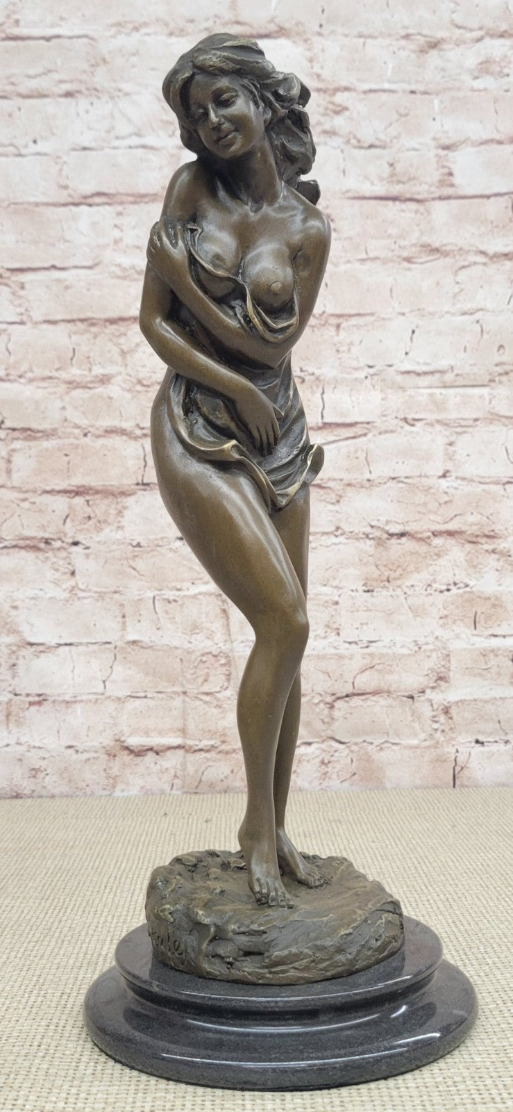 Original Aldo Vitaleh Tall Nude Sexy Woman Bronze Sculpture Marble Base Statue
