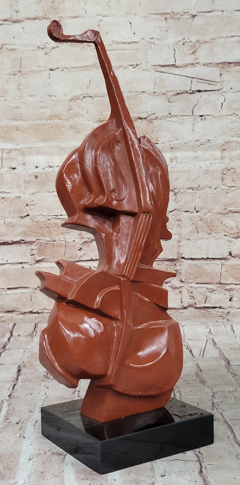 Dali Inspired Bronze Violin Figurine Modern Surreal Sculpture on Marble Home Decoration