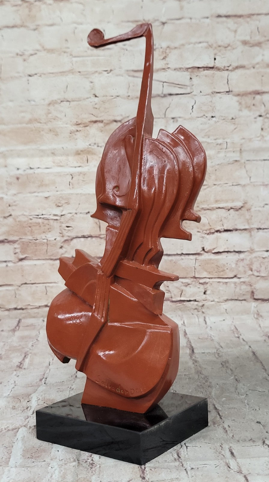 Dali Inspired Bronze Violin Figurine Modern Surreal Sculpture on Marble Home Decoration