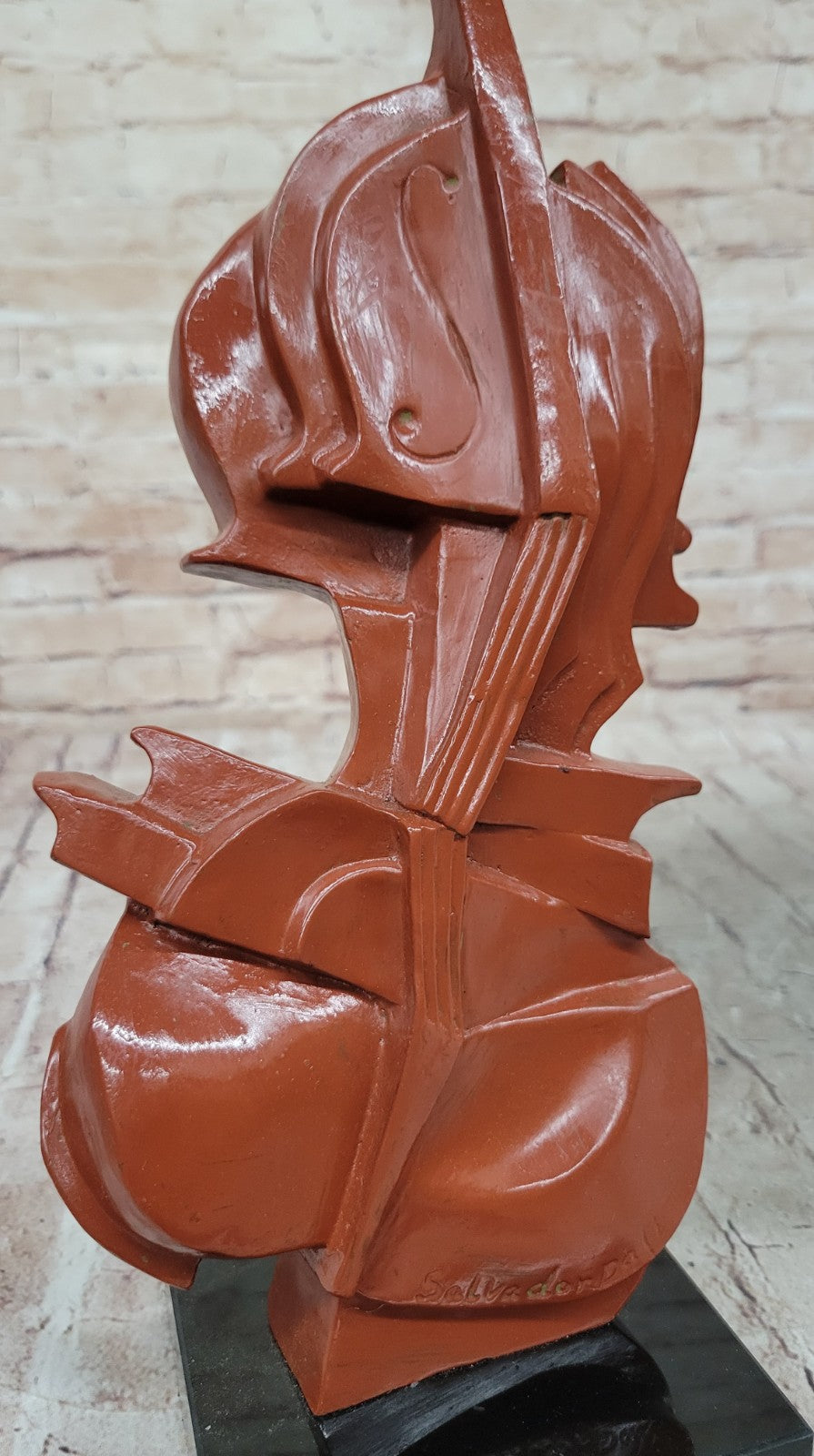 Dali Inspired Bronze Violin Figurine Modern Surreal Sculpture on Marble Home Decoration