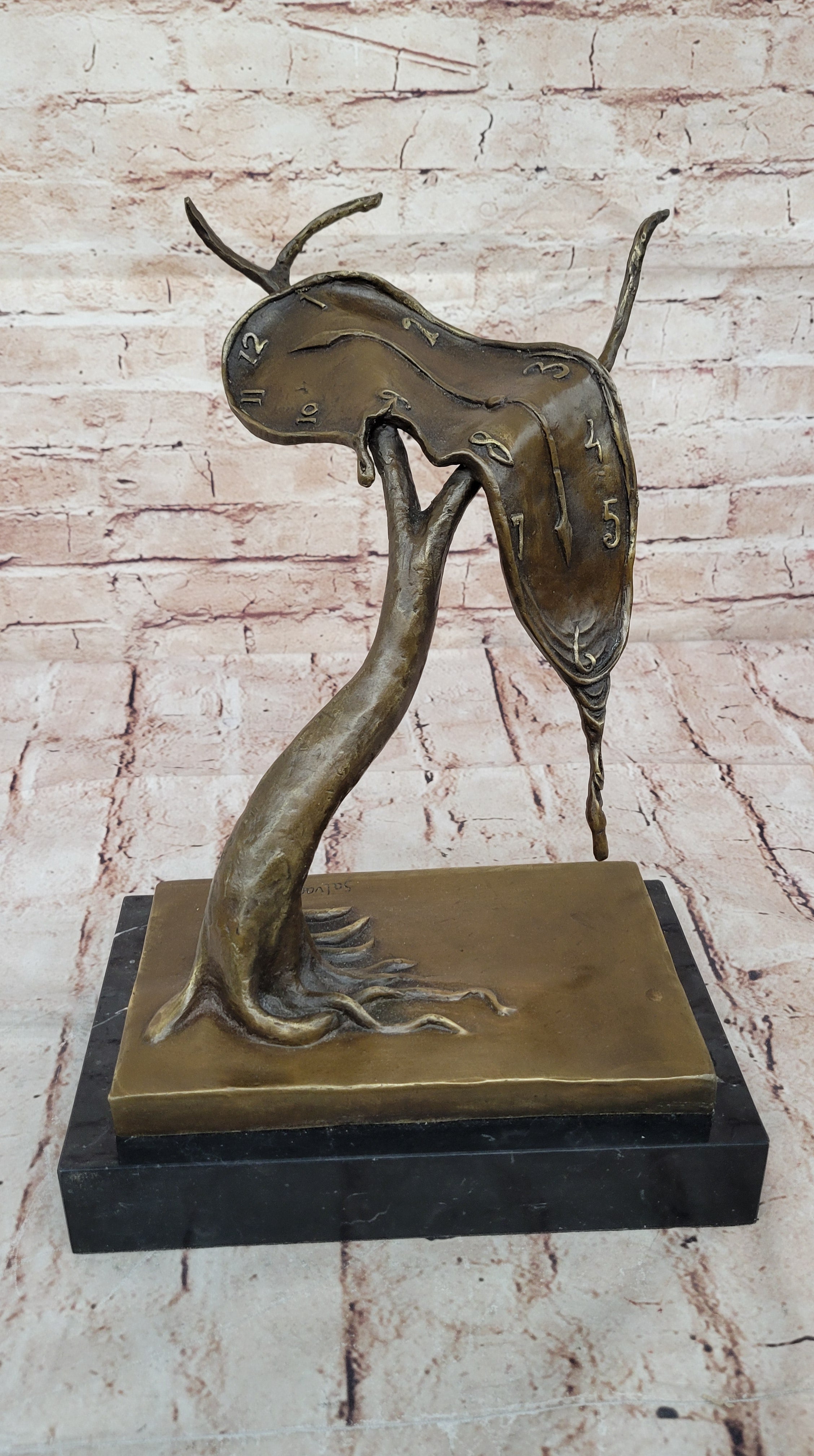 Stunning Picaso Dali Gia Abstract Clock Home Decor Bronze Sculpture Marble Base