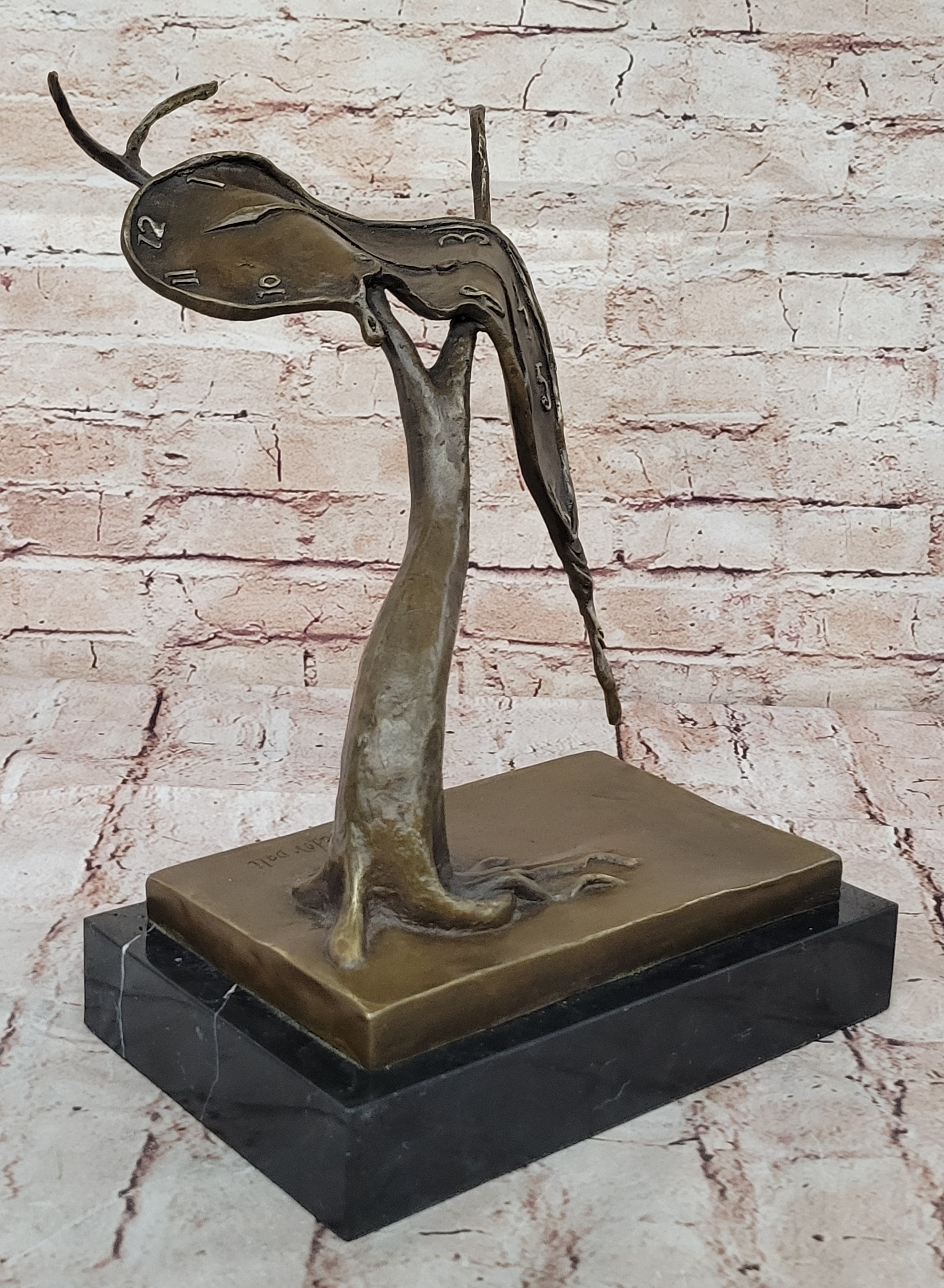 Stunning Picaso Dali Gia Abstract Clock Home Decor Bronze Sculpture Marble Base