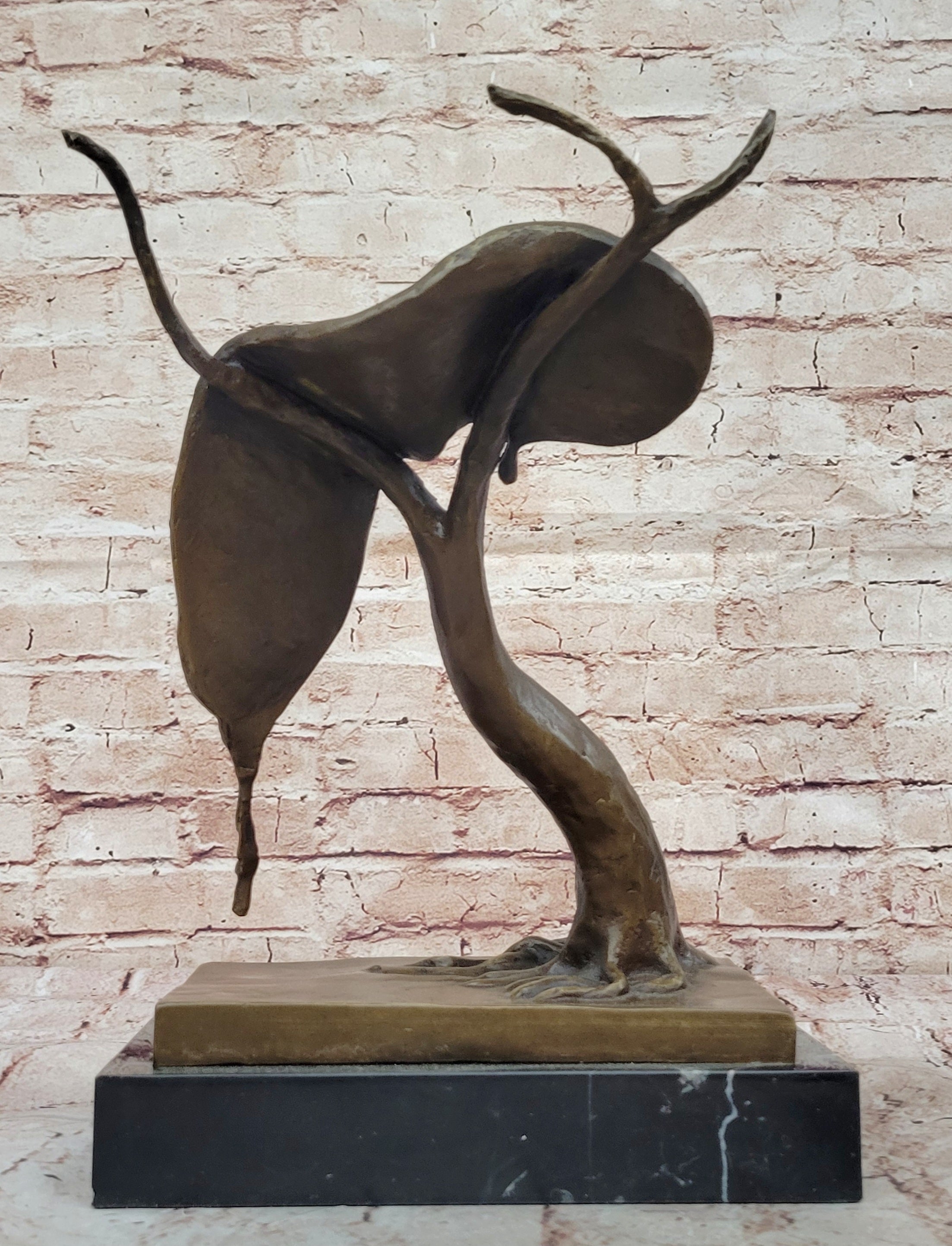 Stunning Picaso Dali Gia Abstract Clock Home Decor Bronze Sculpture Marble Base