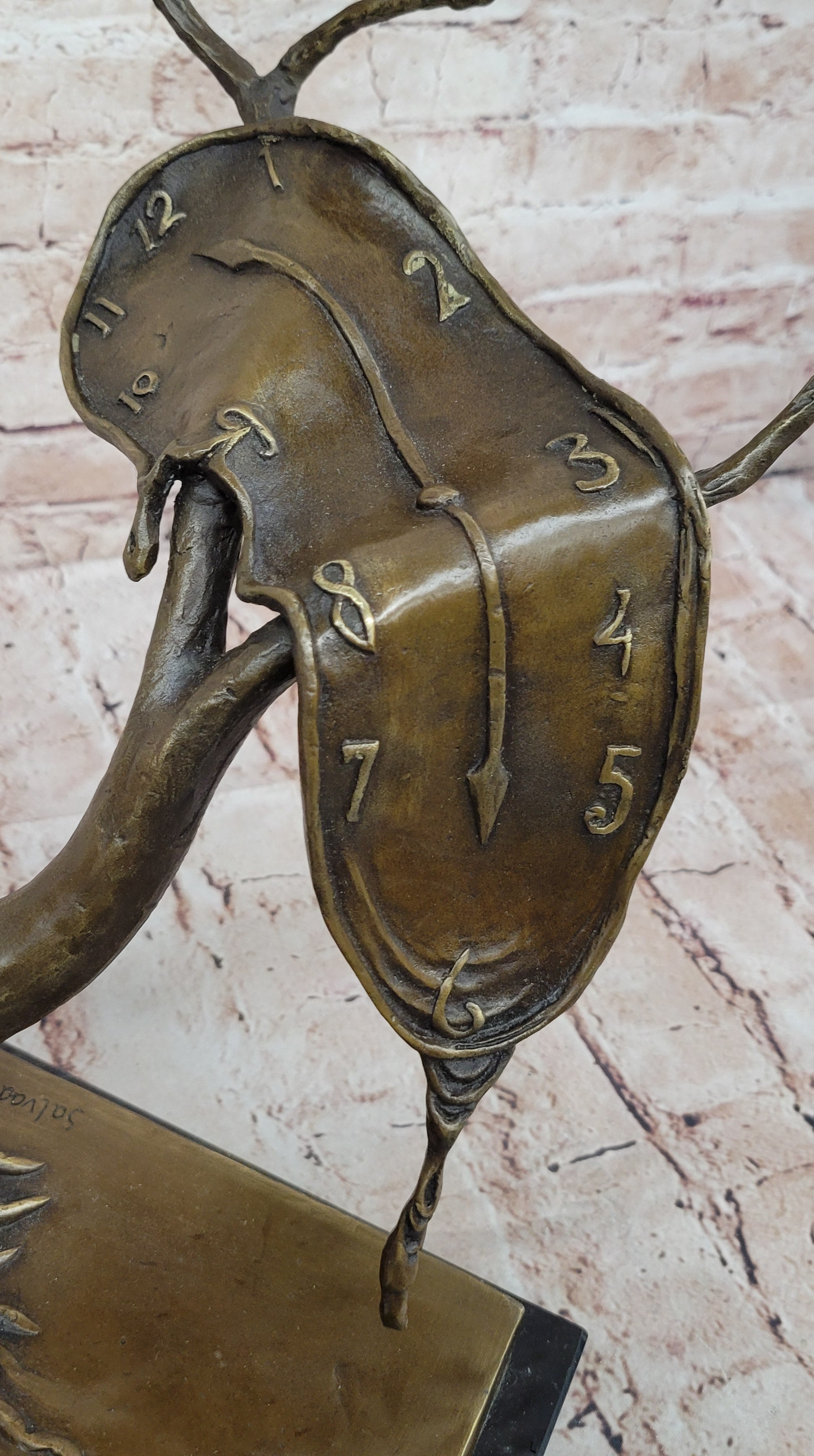 Stunning Picaso Dali Gia Abstract Clock Home Decor Bronze Sculpture Marble Base