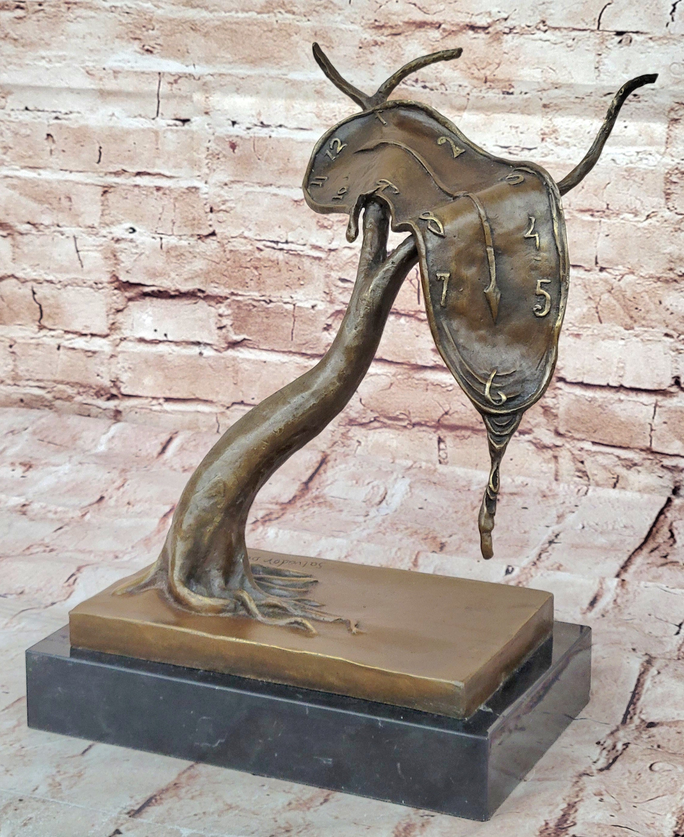 Stunning Picaso Dali Gia Abstract Clock Home Decor Bronze Sculpture Marble Base