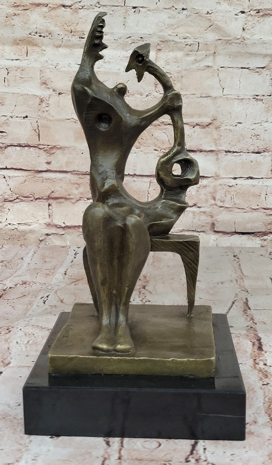 Nice bronze sculpture Mother with child signed H. Moore Art Deco Figure Hot Cast