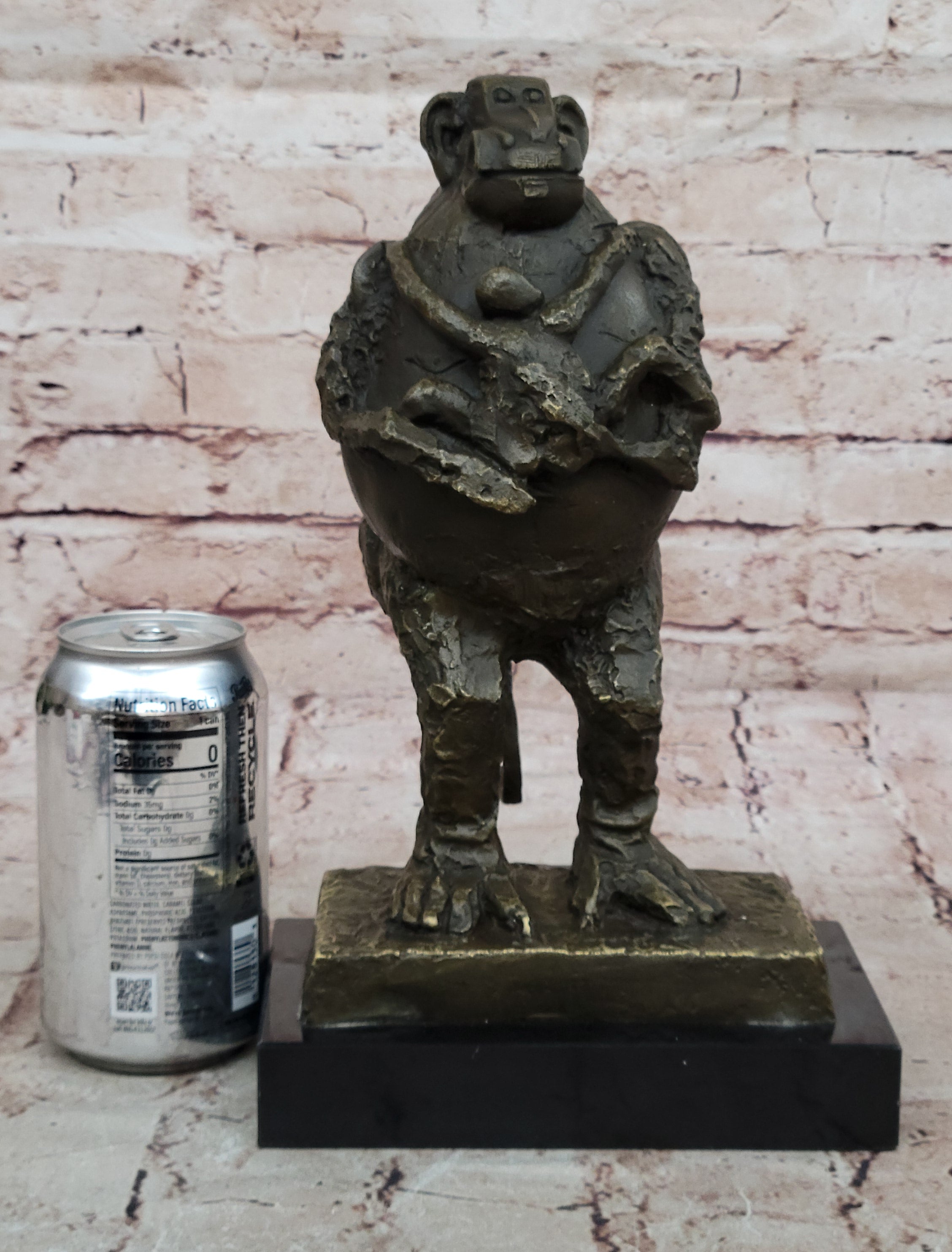 Art Deco “Baboon with Child” Abstract Bronze Sculpture – Wildlife Statue Inspired by Picasso