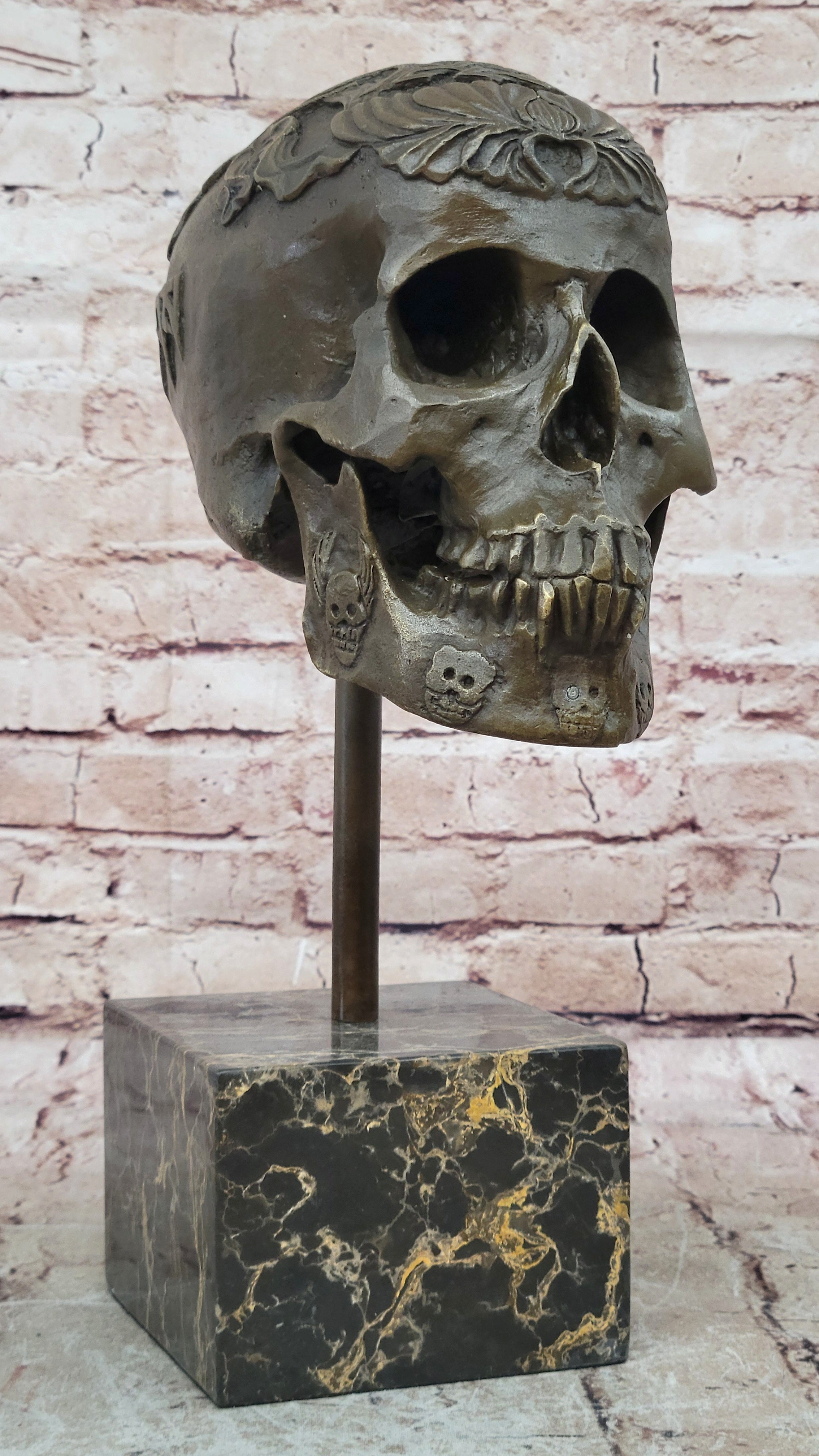 Bronze Sculpture Large Skeleton Head Halloween Home Office Decoration Figurine