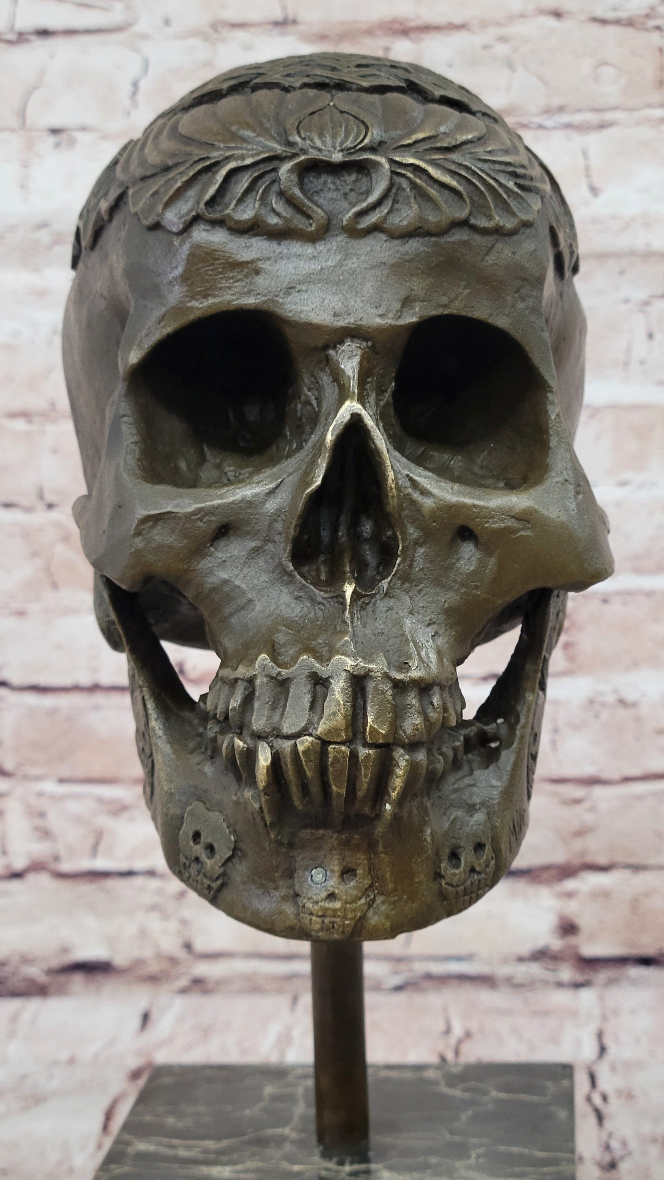 Bronze Sculpture Large Skeleton Head Halloween Home Office Decoration Figurine