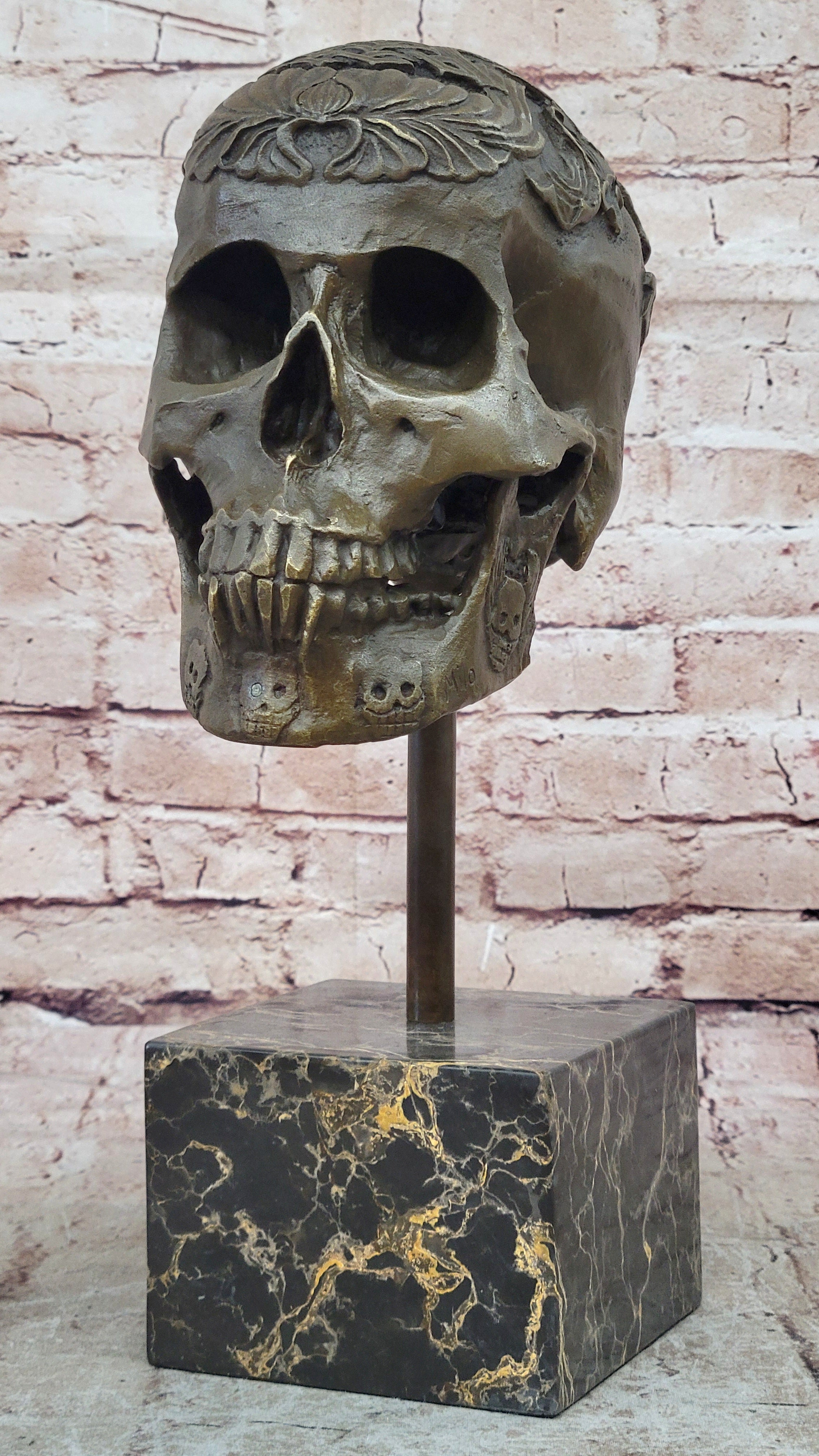 Bronze Sculpture Large Skeleton Head Halloween Home Office Decoration Figurine