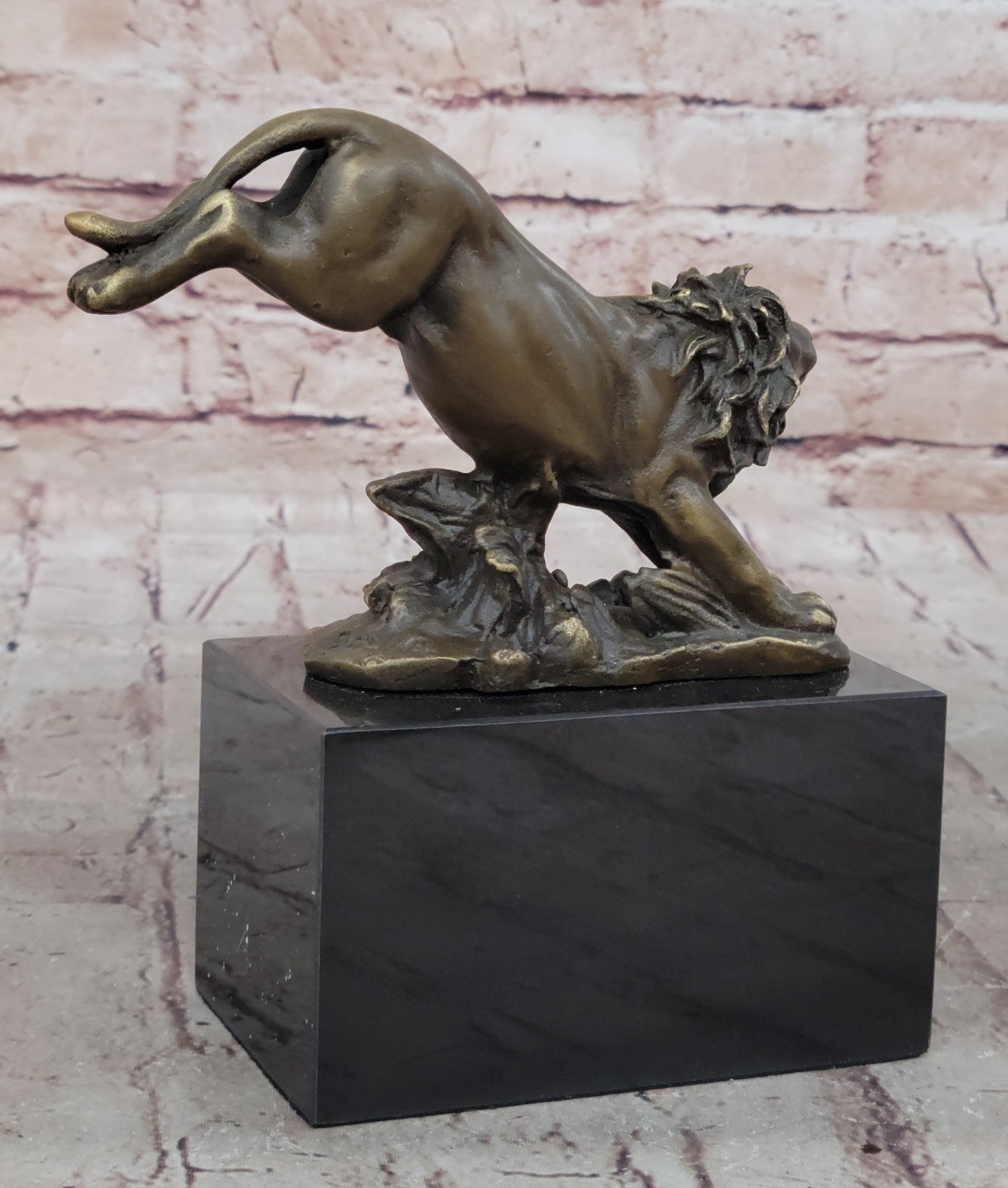 Handcrafted bronze sculpture SALE Animal by Barye Lion Jumping Cast Lost Wax