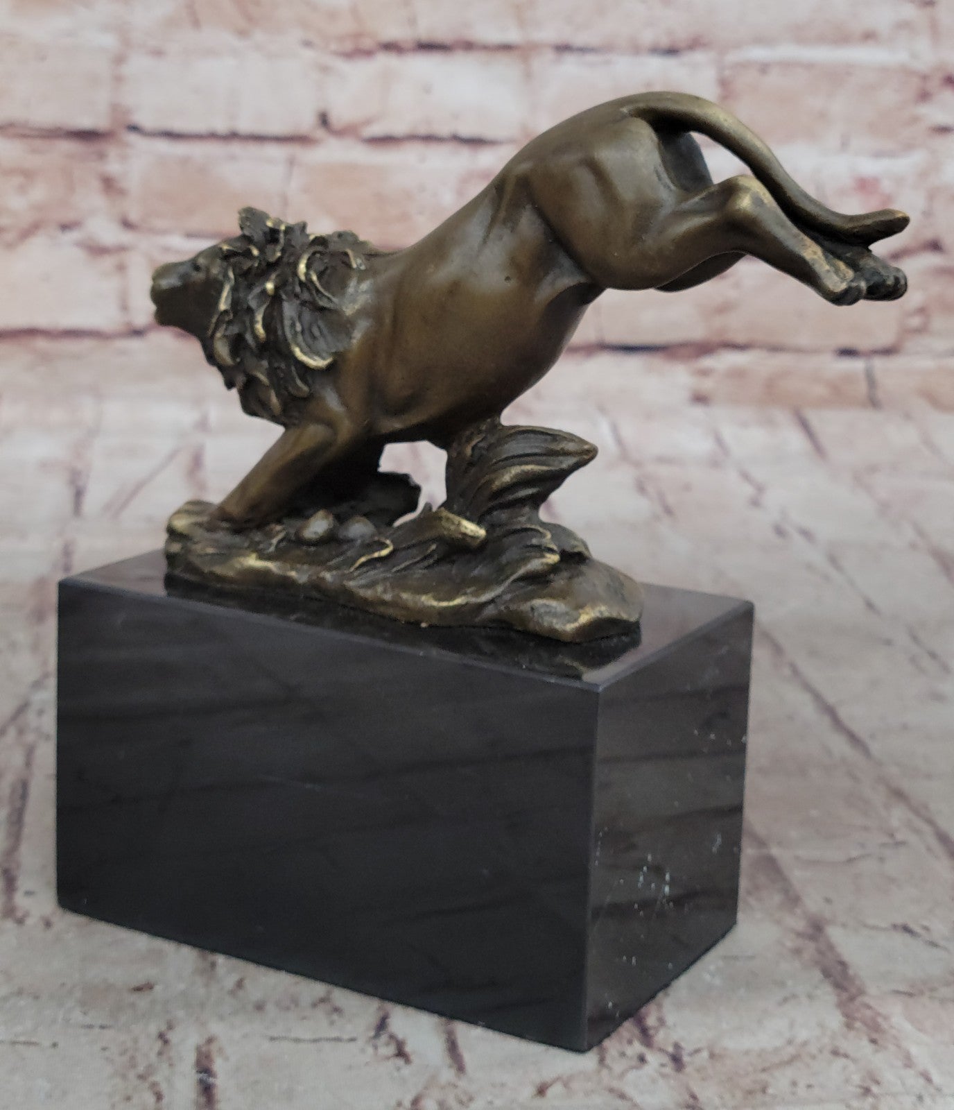 Handcrafted bronze sculpture SALE Animal by Barye Lion Jumping Cast Lost Wax