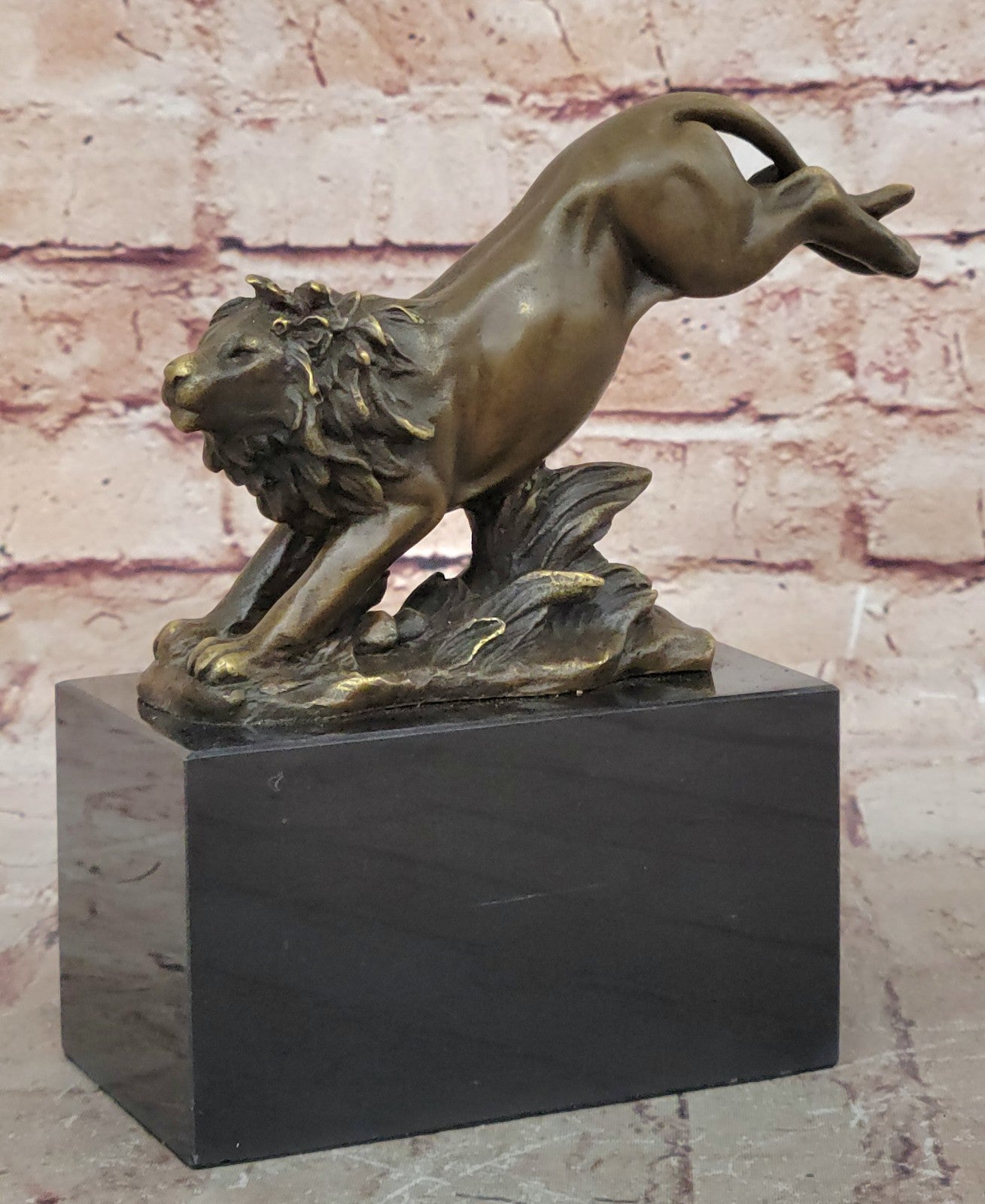 Handcrafted bronze sculpture SALE Animal by Barye Lion Jumping Cast Lost Wax
