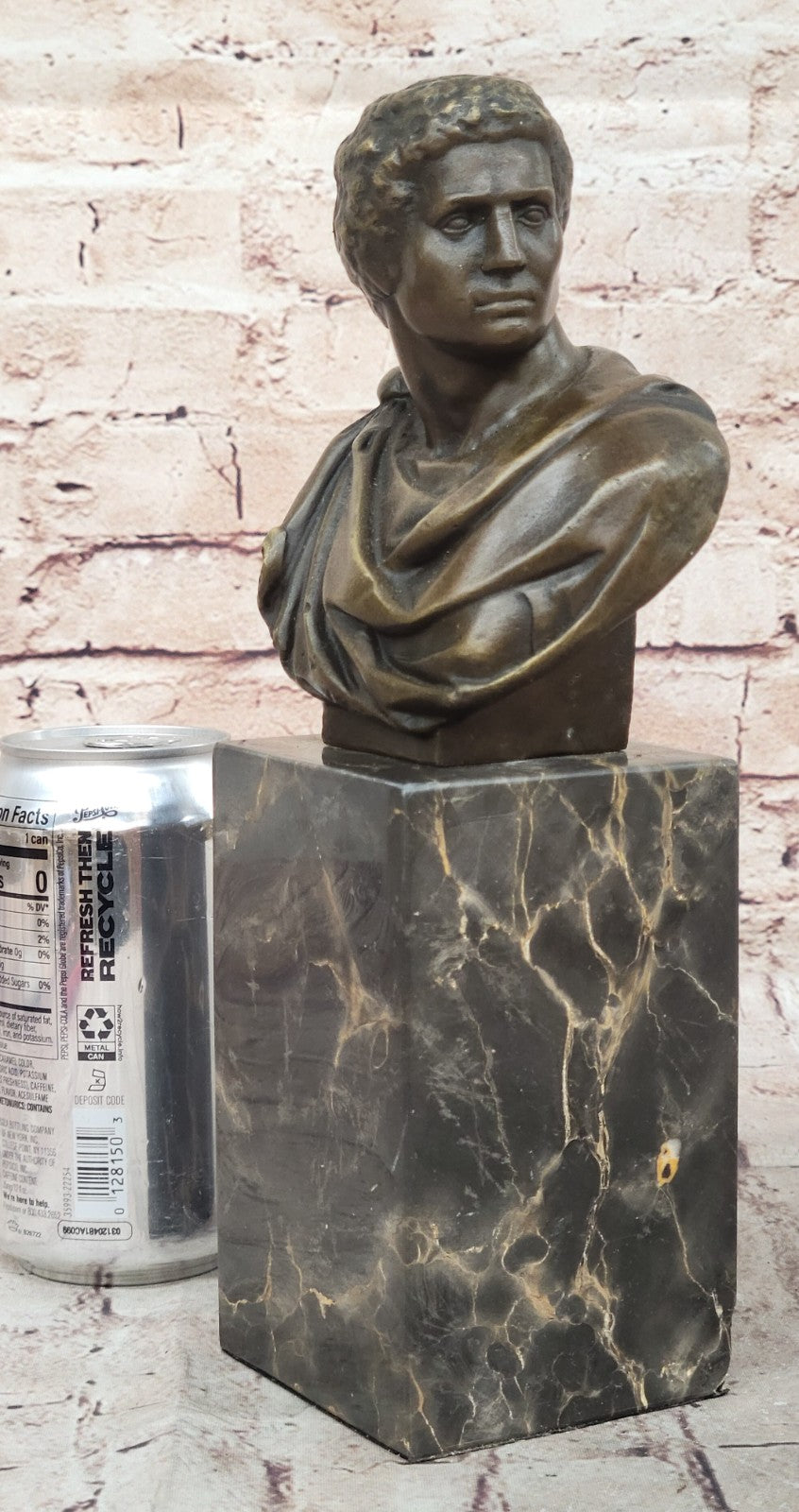 Handcrafted Caesar Bronze Sculpture Bust Bookend Book End Marble Base Figure
