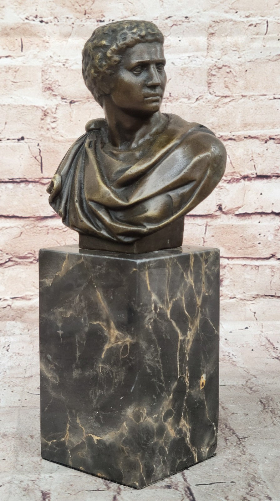 Handcrafted Caesar Bronze Sculpture Bust Bookend Book End Marble Base Figure