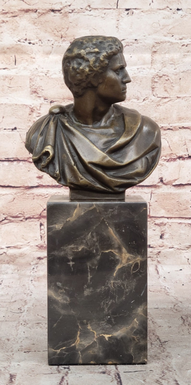Handcrafted Caesar Bronze Sculpture Bust Bookend Book End Marble Base Figure