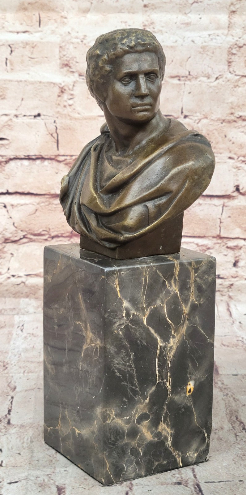 Handcrafted Caesar Bronze Sculpture Bust Bookend Book End Marble Base Figure