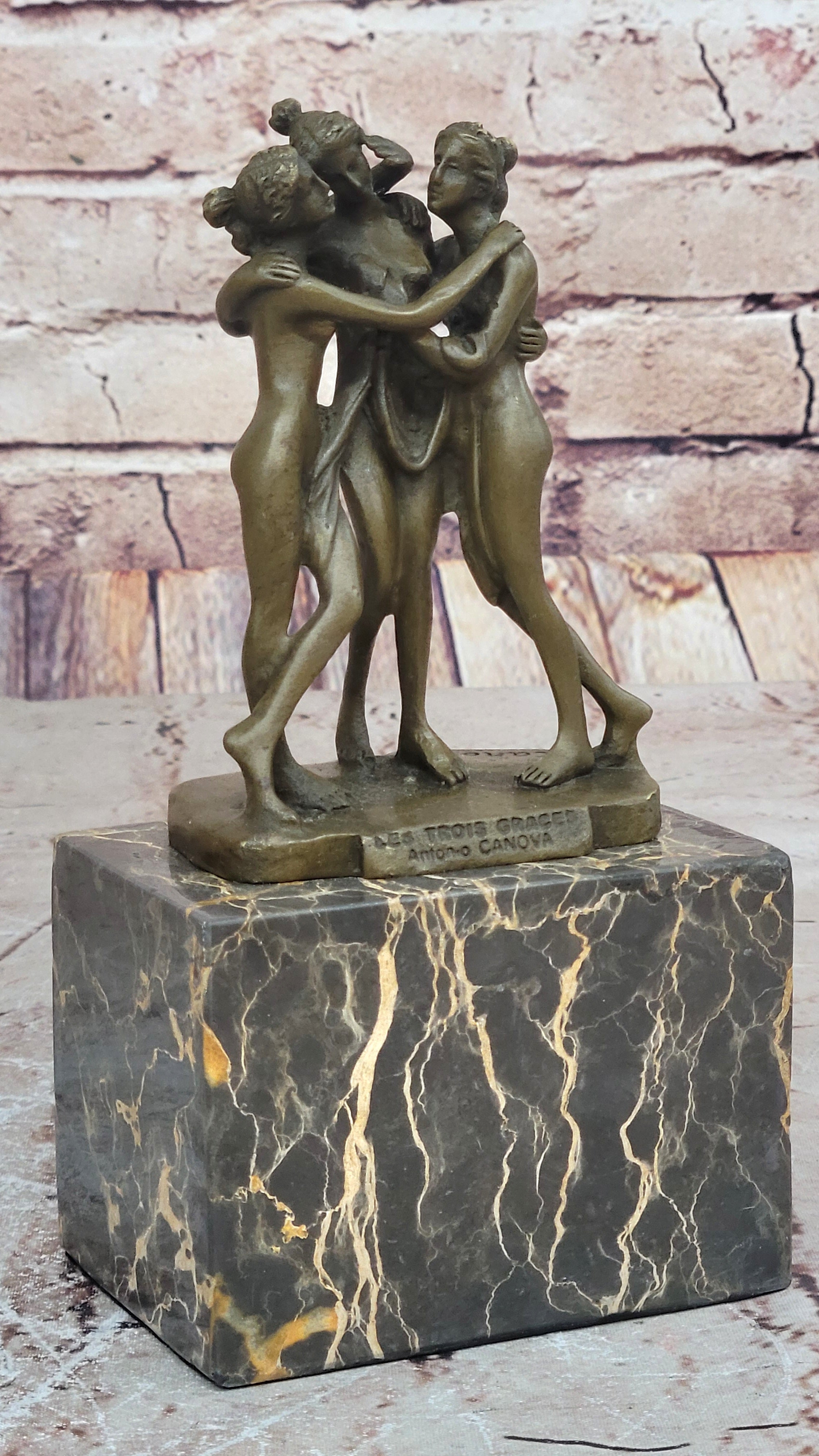 Three Graces Real Bronze Statue Greek Mythology Erotic Sculpture Hot Cast Collectible