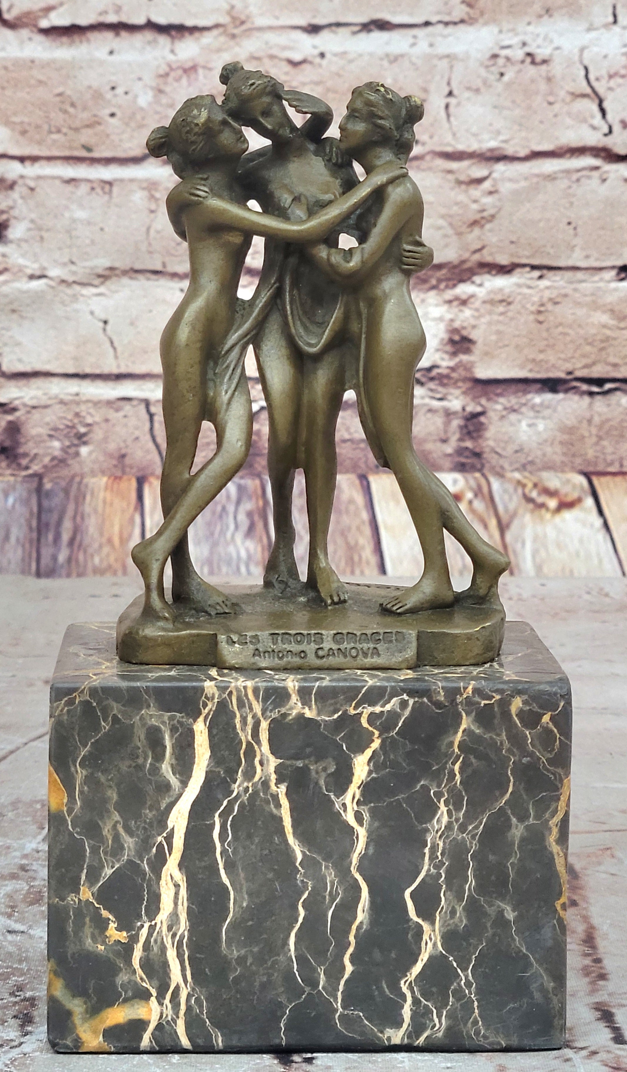 Three Graces Real Bronze Statue Greek Mythology Erotic Sculpture Hot Cast Collectible