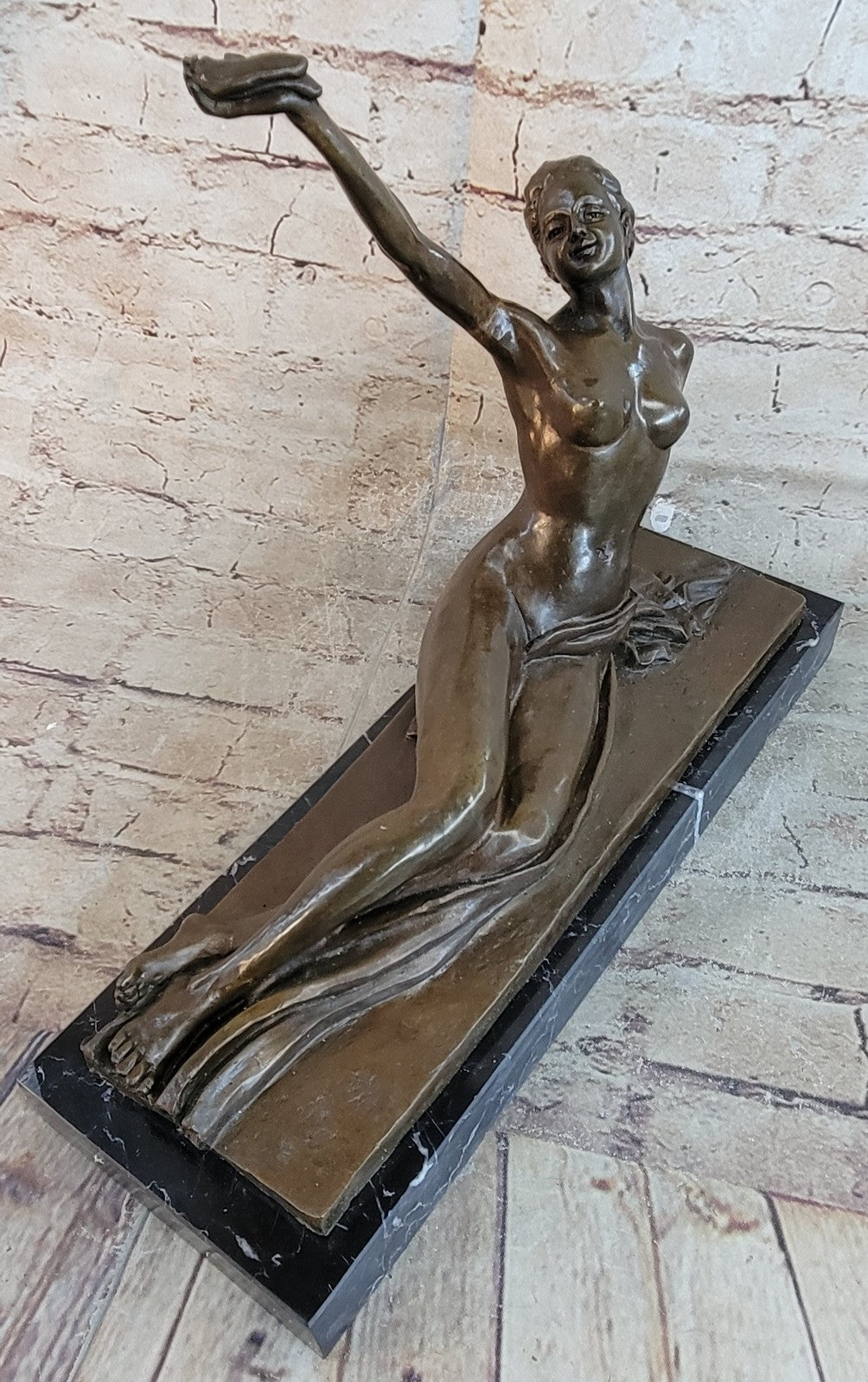 100% Solid Bronze Nude Naked Woman Holding a Bird Bronze Sculpture Sale