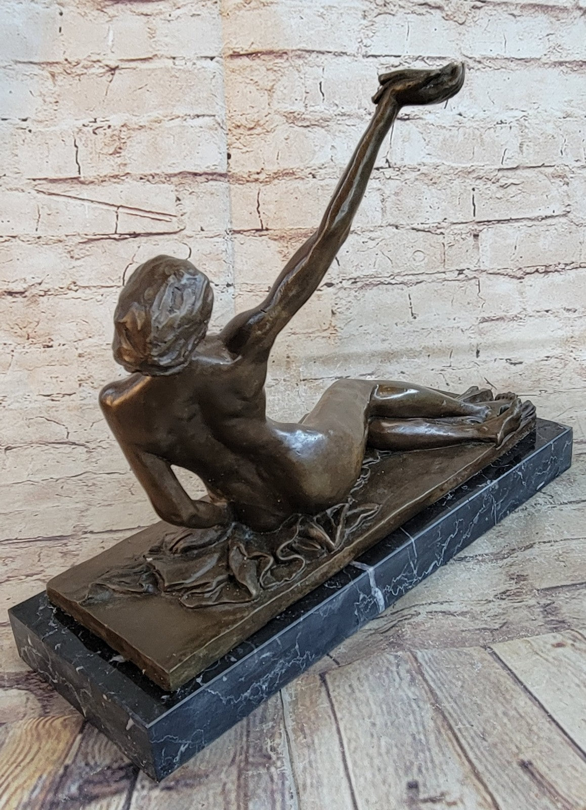 100% Solid Bronze Nude Naked Woman Holding a Bird Bronze Sculpture Sale