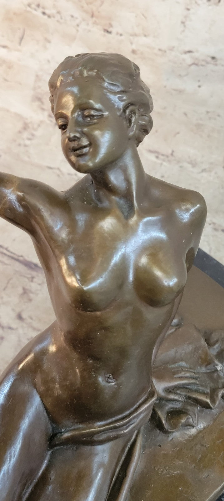 100% Solid Bronze Nude Naked Woman Holding a Bird Bronze Sculpture Sale