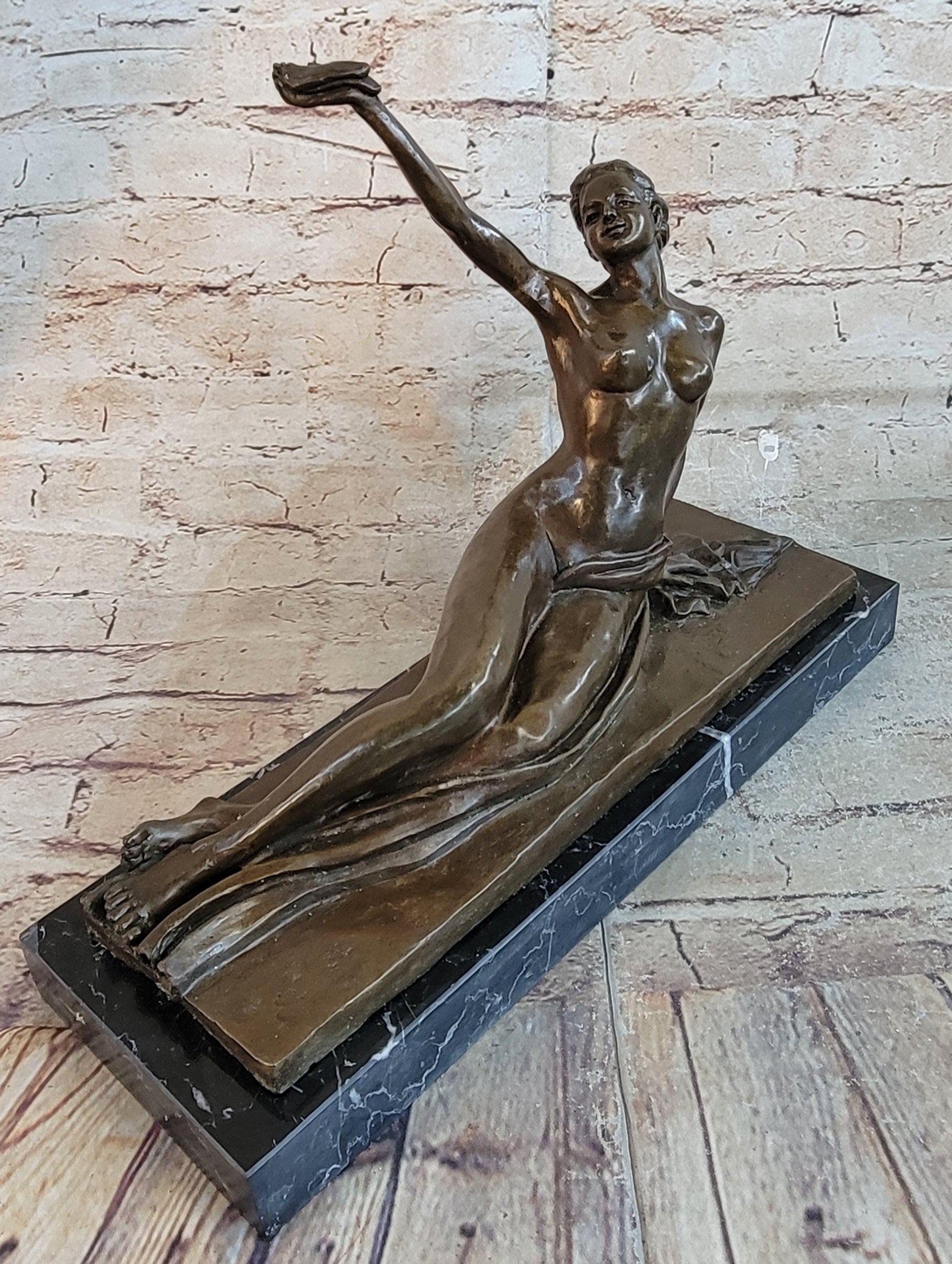 100% Solid Bronze Nude Naked Woman Holding a Bird Bronze Sculpture Sale
