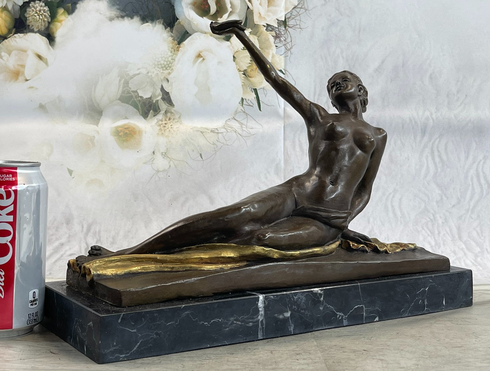 Handcrafted bronze sculpture SALE Base Marble Lady Nude Large Figurine
