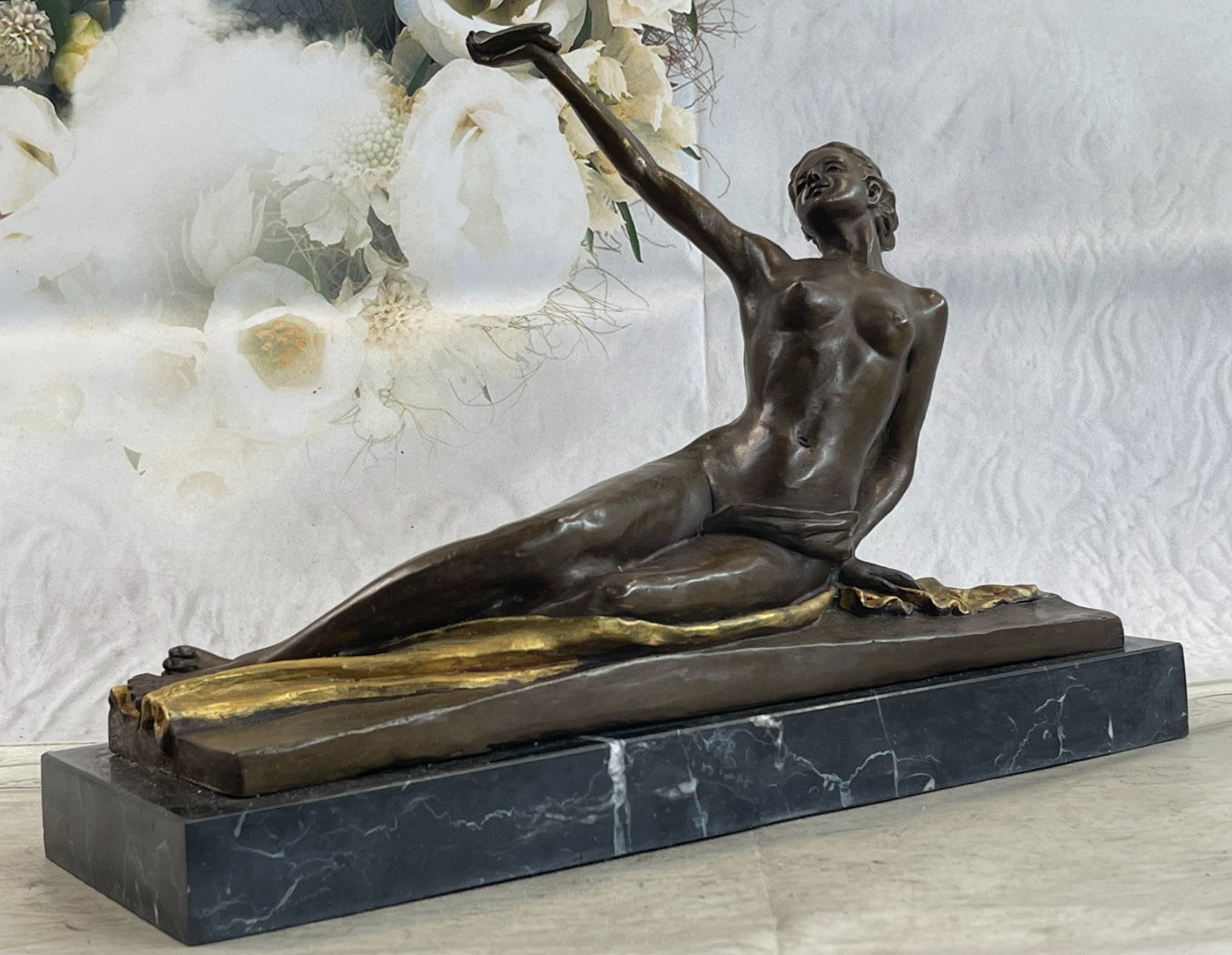 Handcrafted bronze sculpture SALE Base Marble Lady Nude Large Figurine