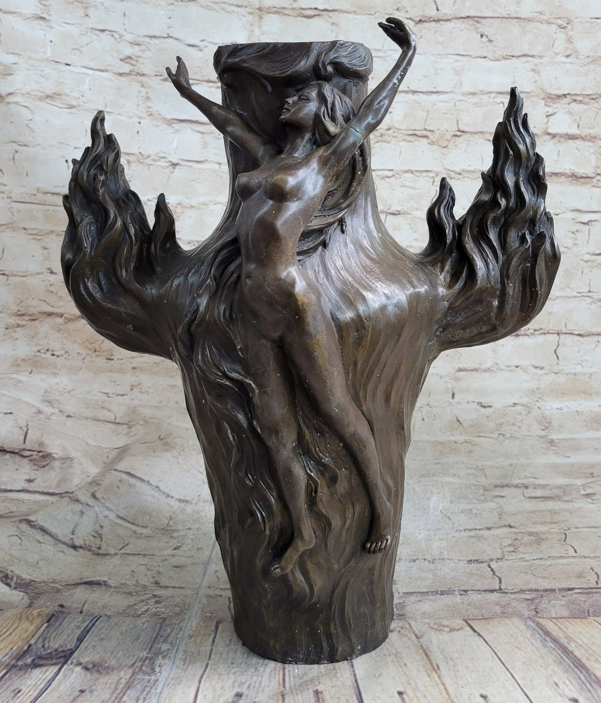 Victorian/Art Deco/Nouveau Brass/Copper/Bronze Nude Nymph/Fairy/Pixie Vase Gift