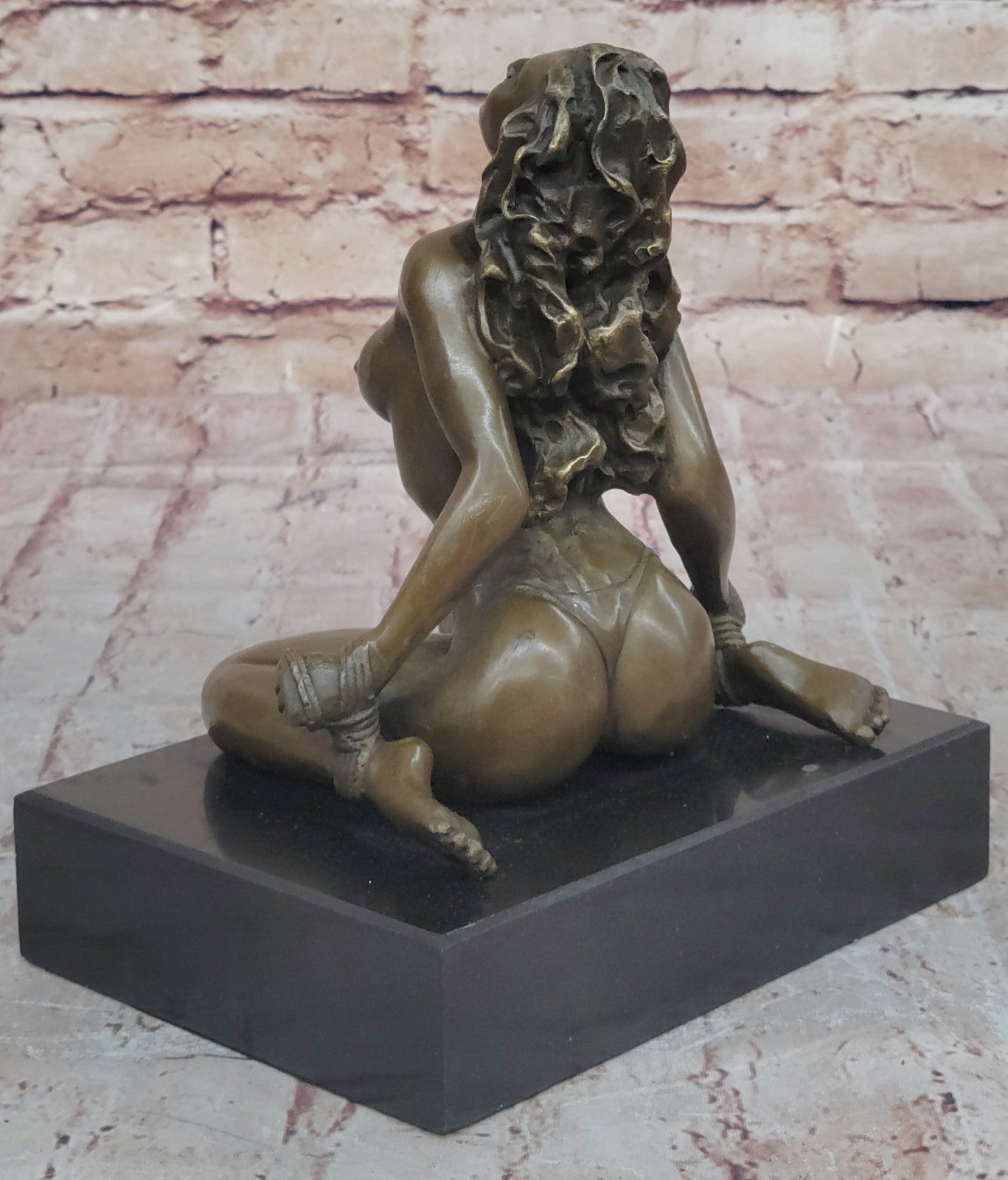 Erotic Bronze Sculpture of Tied Up Woman, Signed Artwork for Home Office or Dorm Deco