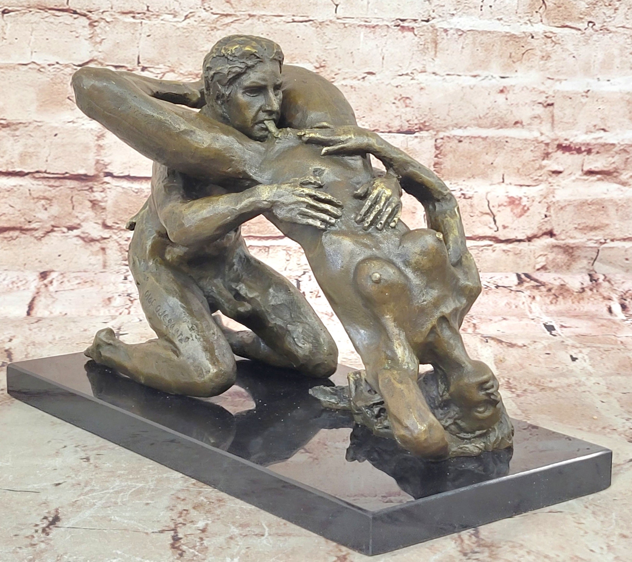 SIGNED 100% BRONZE EROTIC SCULPTURE NUDE GIFT STATUE  MARBLE FIGURINE DECOR
