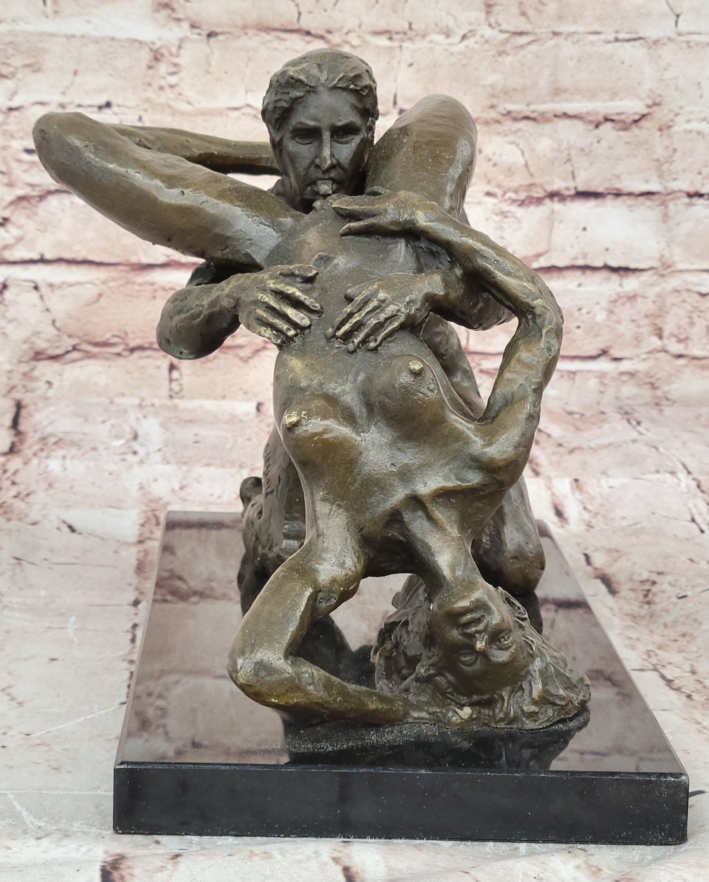 SIGNED 100% BRONZE EROTIC SCULPTURE NUDE GIFT STATUE MARBLE FIGURINE DECOR