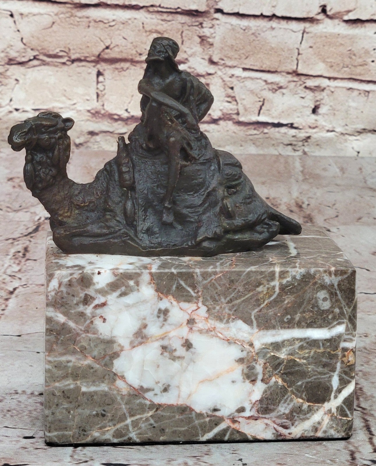 Lawrence of Arabia Camel Man Rider Bronze Marble Statue Decor Hot Cast Lost wax