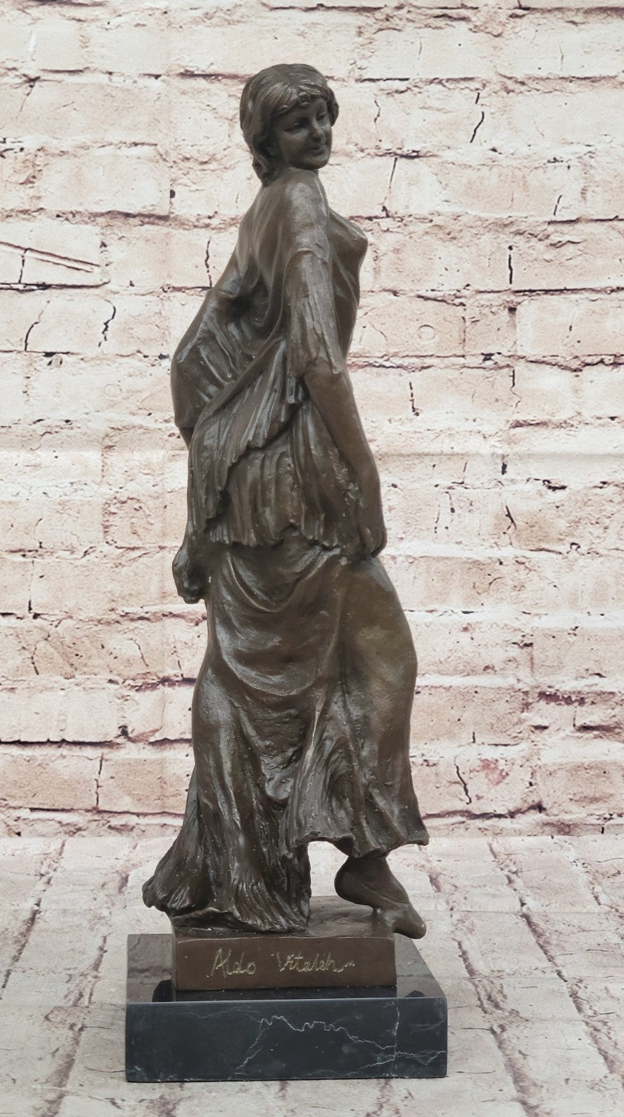 Highly Detailed Art Deco Bronze Woman Sculpture by Vitaleh on Marble Figure