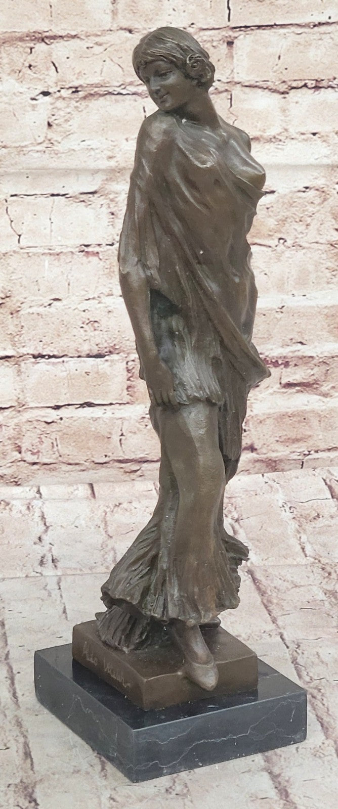 Highly Detailed Art Deco Bronze Woman Sculpture by Vitaleh on Marble Figure
