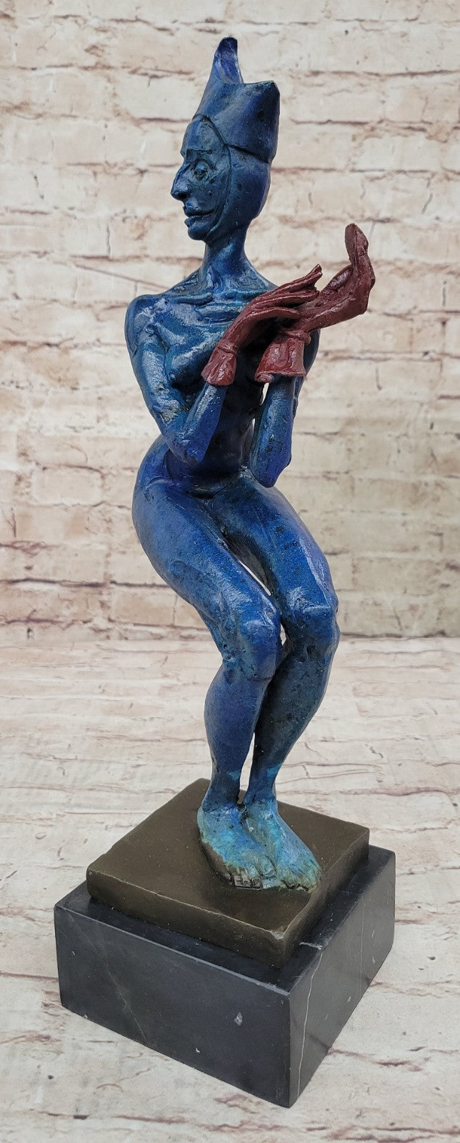 Collectible Bronze Court Jester Harlequin Sculpture, Hot Cast Art Nouveau Patina Statue