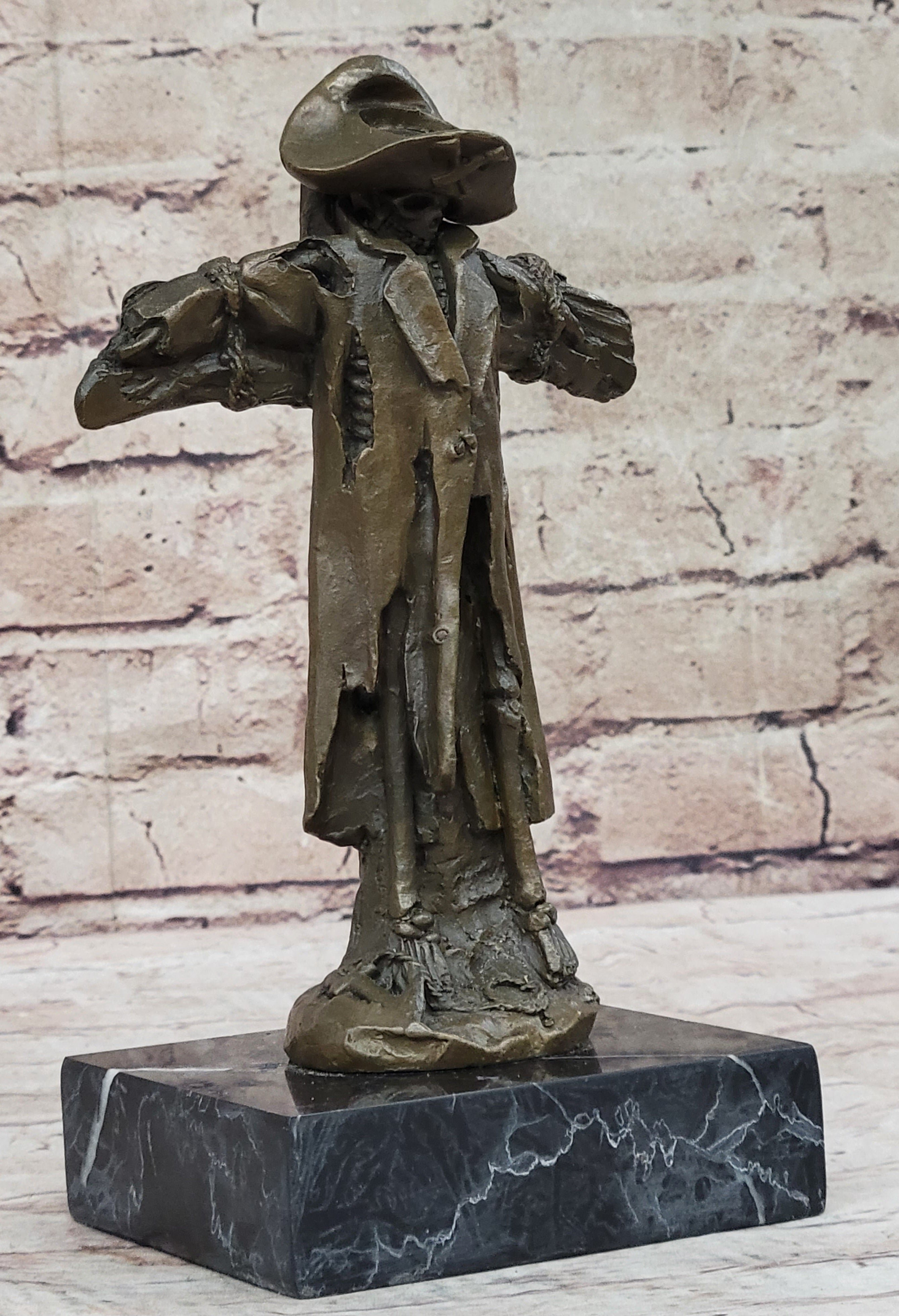 Skeleton Pirate Bronze Skulpture Head Dagger Gothic Figure Statue Art Deco SALE